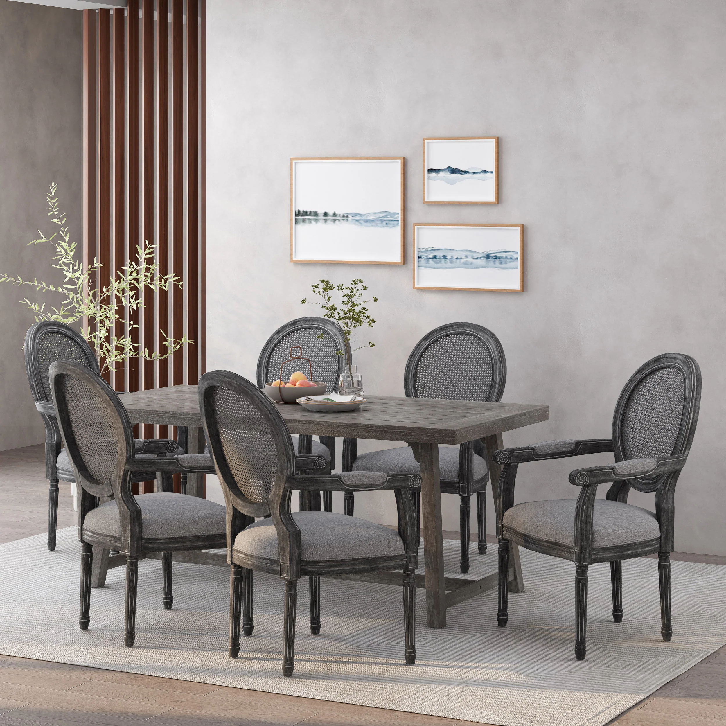 Aisenbrey French Country Wood and Cane Upholstered Dining Chair - furnishings