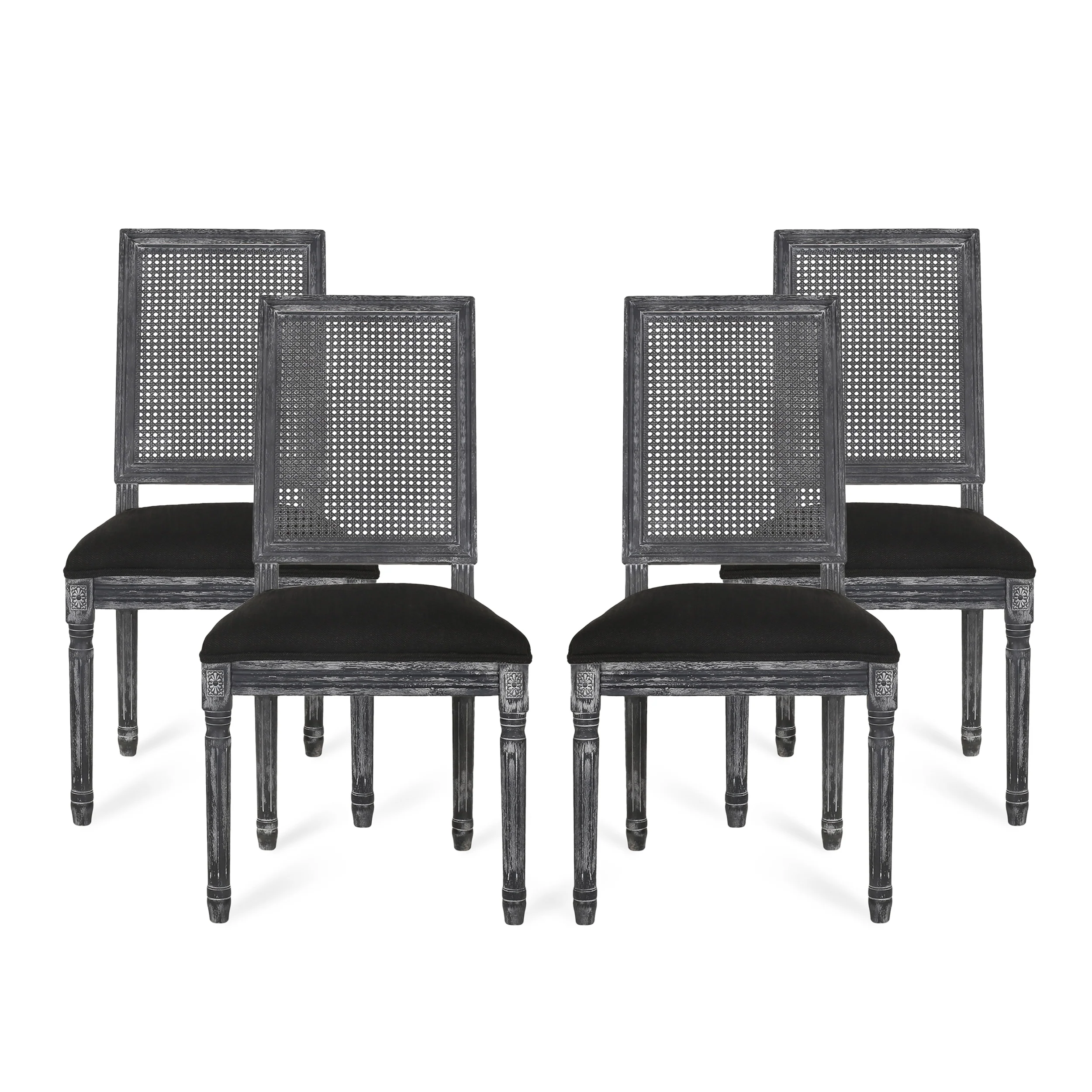 Brownell French Country Wood and Cane Upholstered Dining Chair, Set of 4 - furnishings