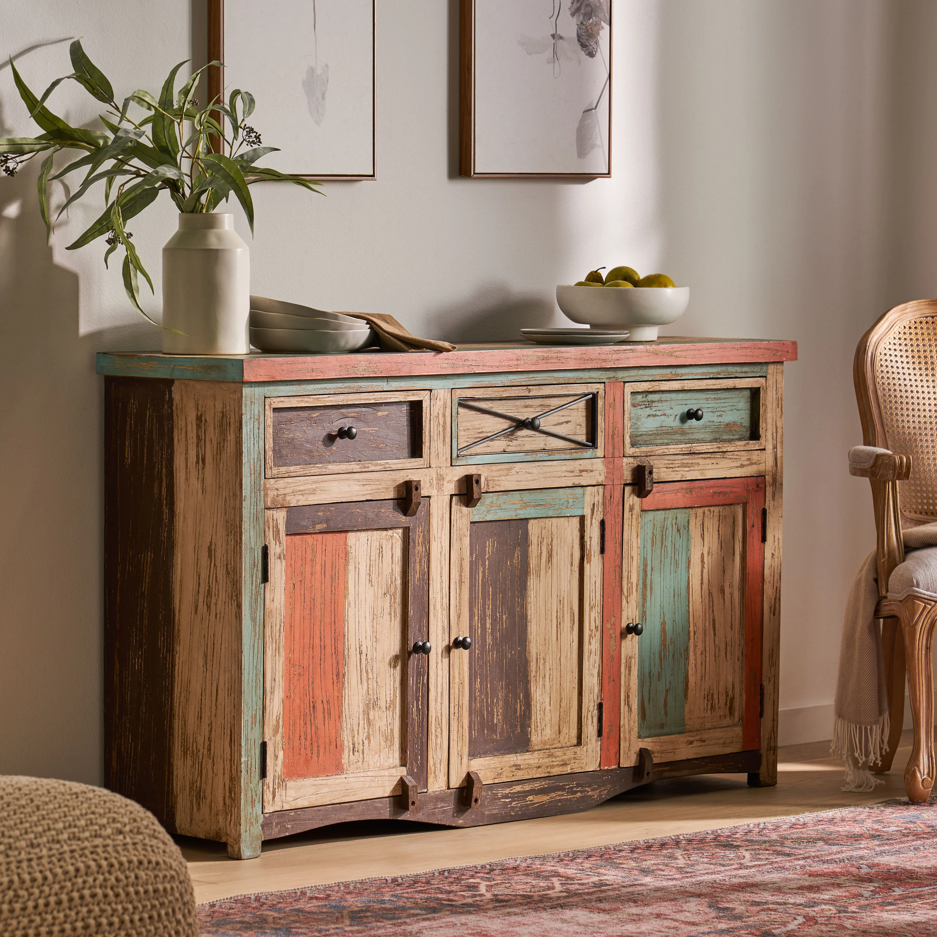 Tracey Handmade Distressed Mango Wood 56 Inch Sideboard, Multicolored - furnishings