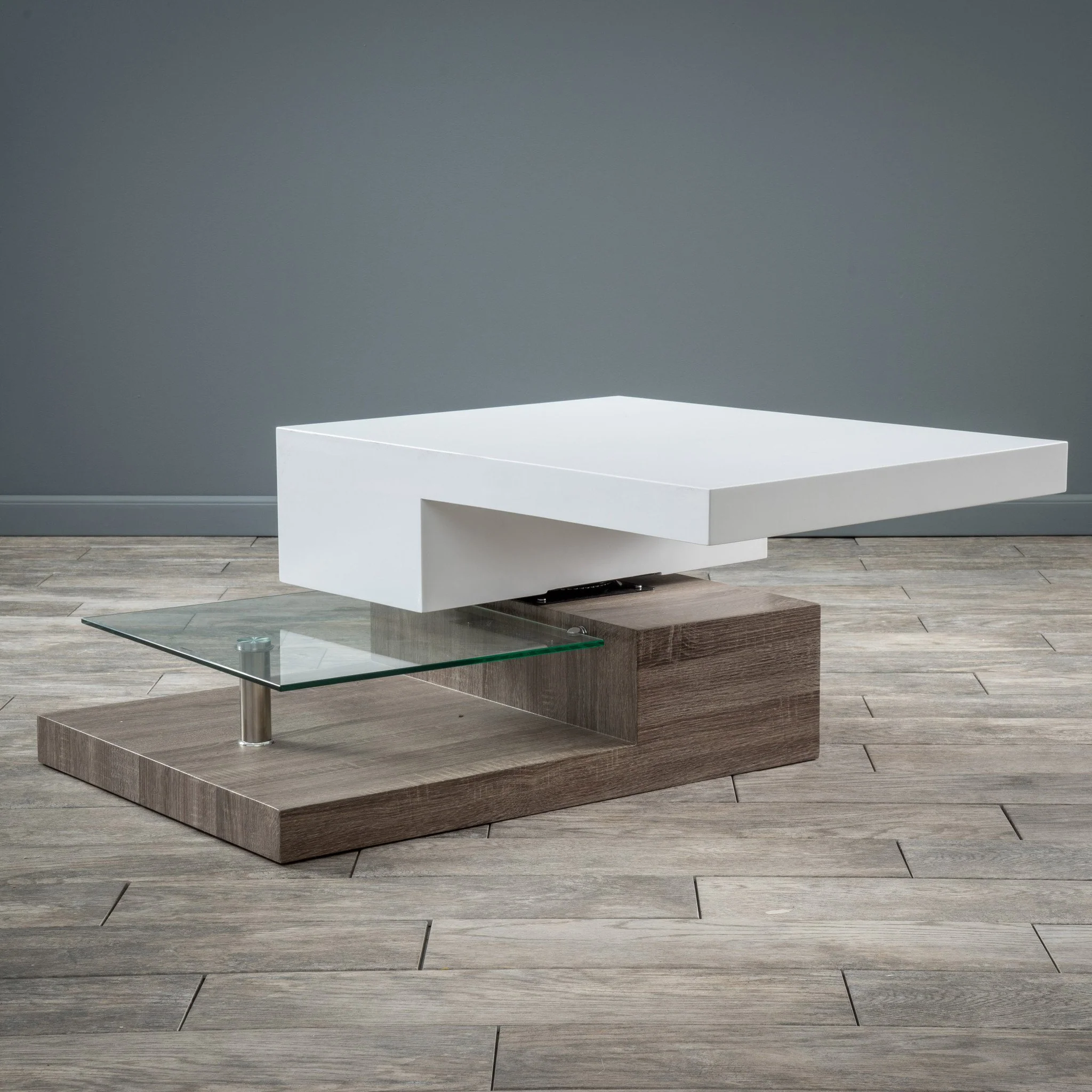 Emerson Rectangular Mod Swivel Coffee Table w/ Glass - furnishings