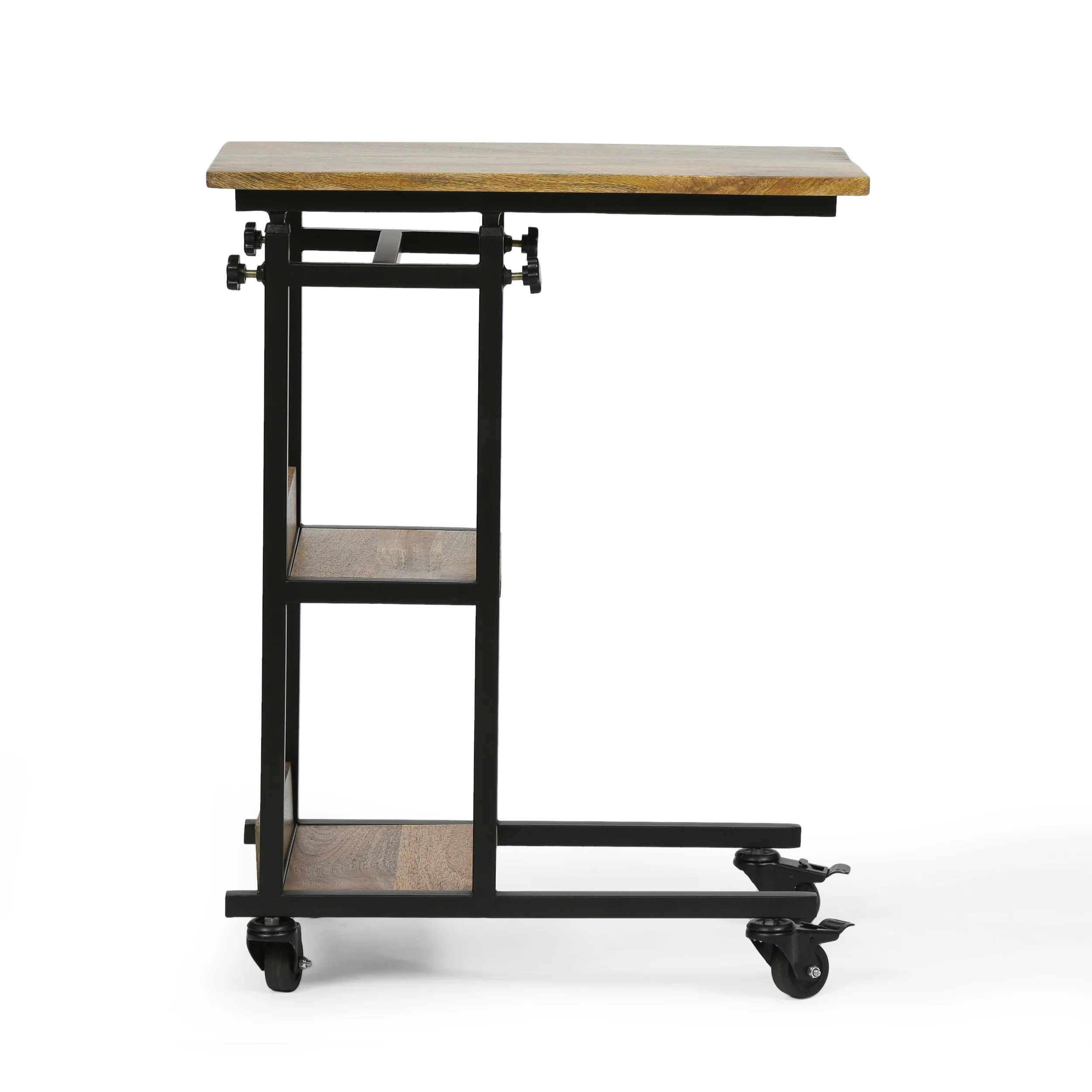 Vinton Modern Industrial Handcrafted Wooden Multi-Purpose Adjustable Height C-Shaped Side Table, Natural and Black - furnishings