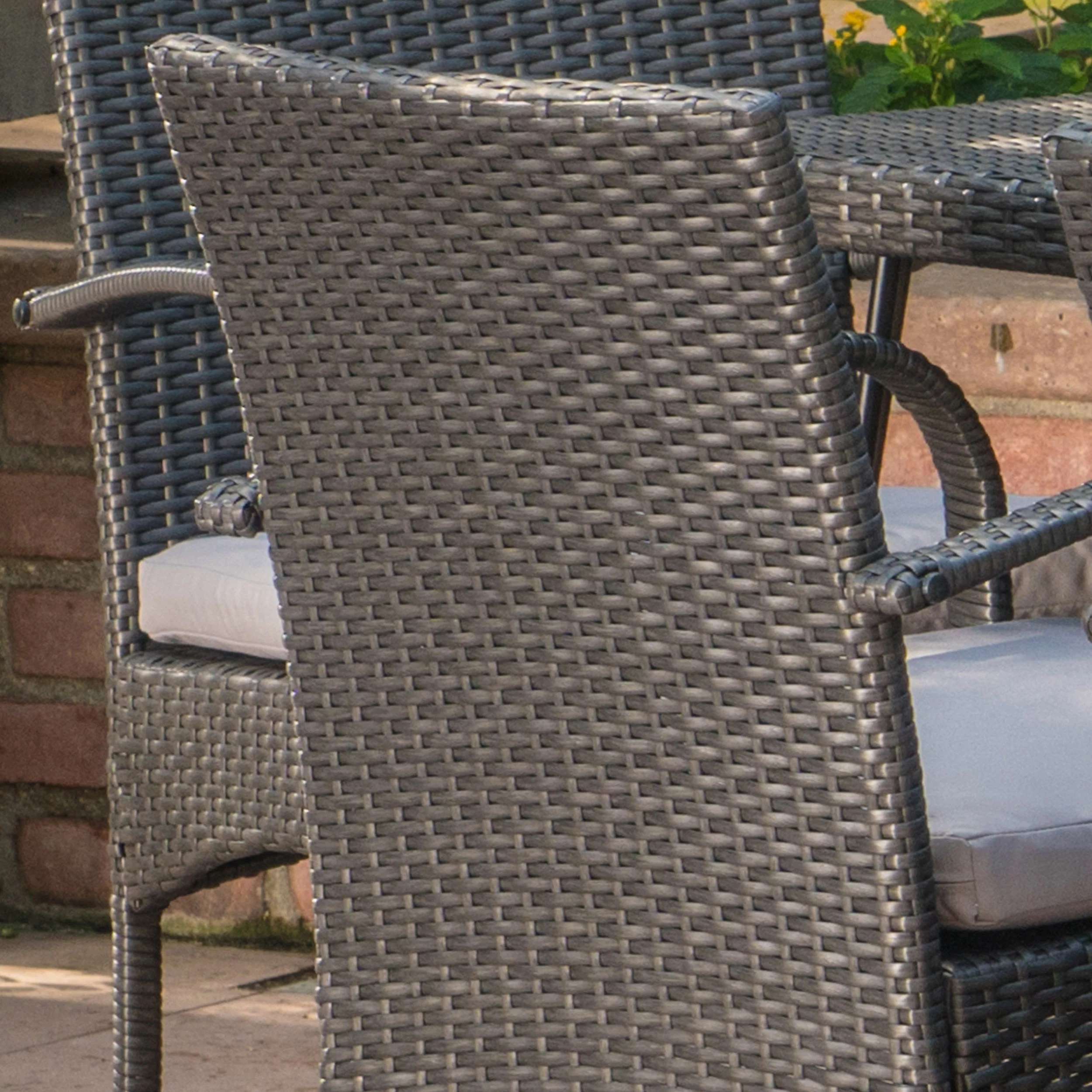 Kari Outdoor 7 Piece Wicker Rectangular Dining Set with Water Resistant Cushions - furnishings