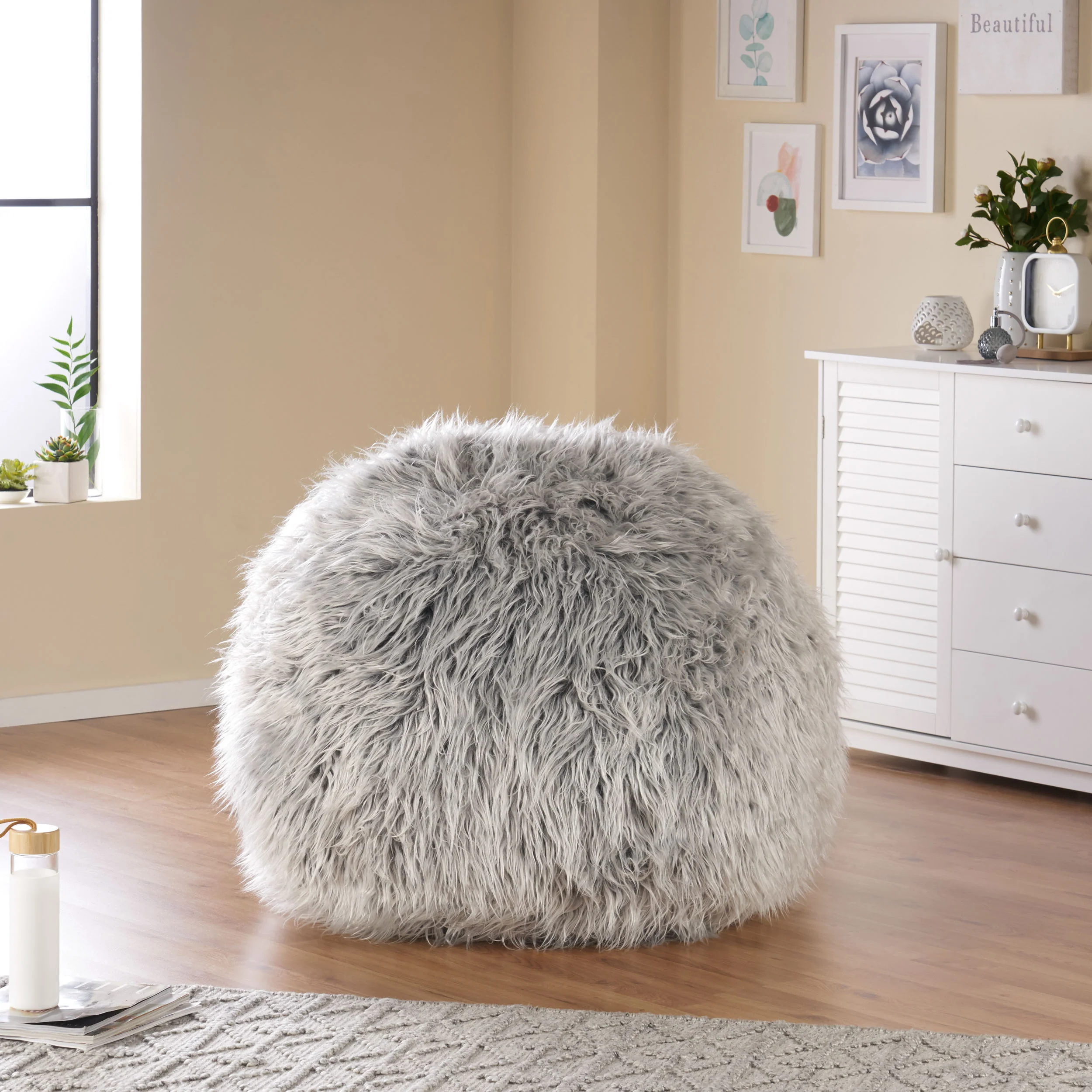 Dundas Modern Glam 3 Foot Faux Fur Bean Bag - furnishings