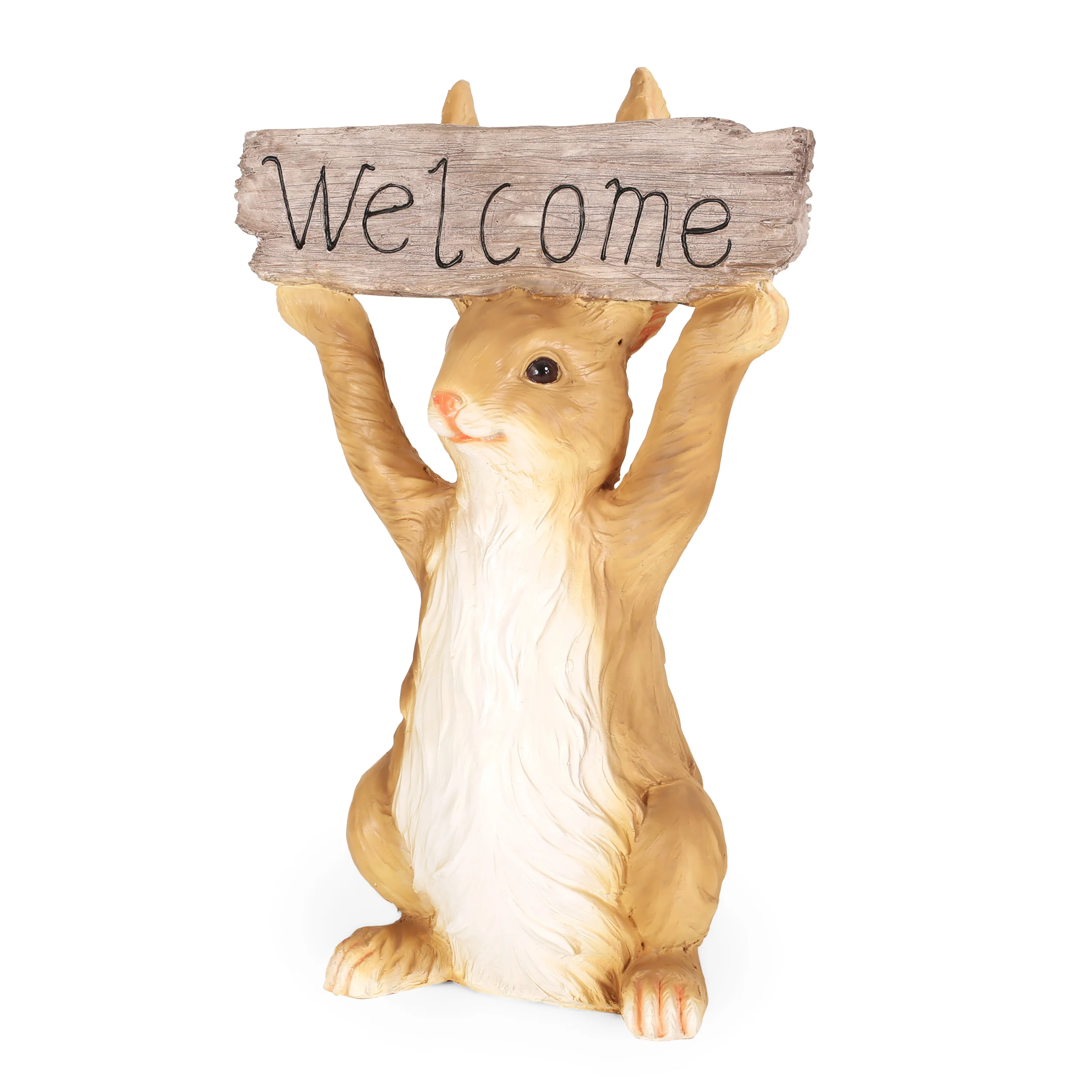 Biddle Outdoor Rabbit Garden Statue, White and Brown - furnishings
