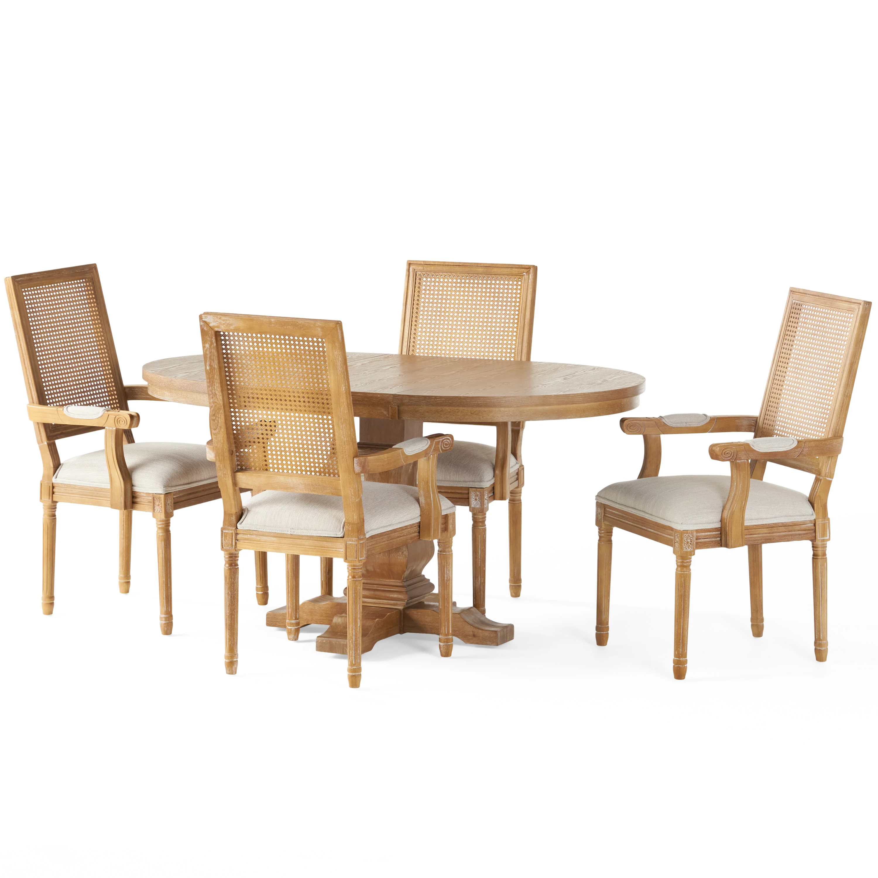 Zentner French Country Fabric Upholstered Wood and Cane 5 Piece Expandable Dining Set - furnishings
