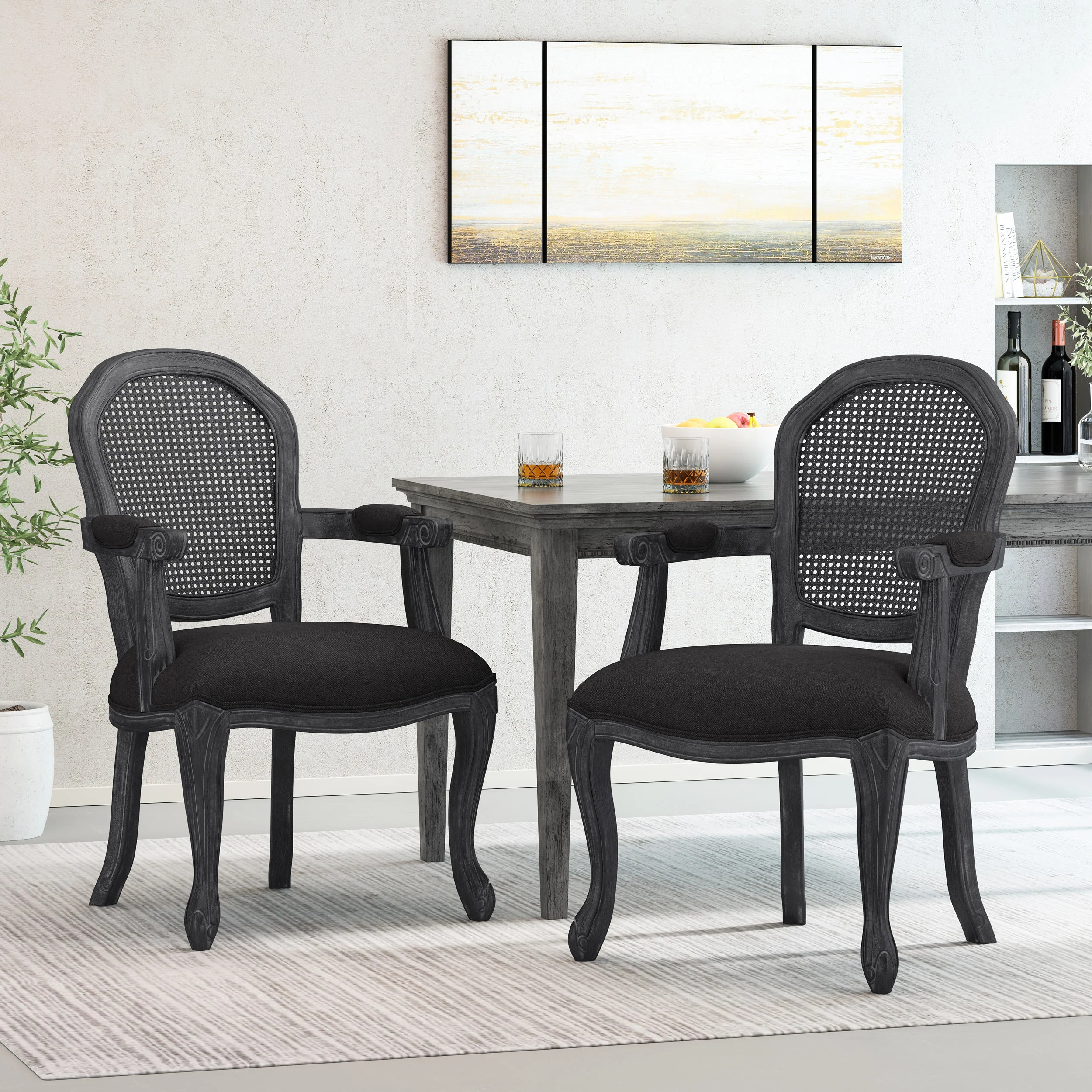 Mariette French Country Wood and Cane Upholstered Dining Chair, Set of 2 - furnishings