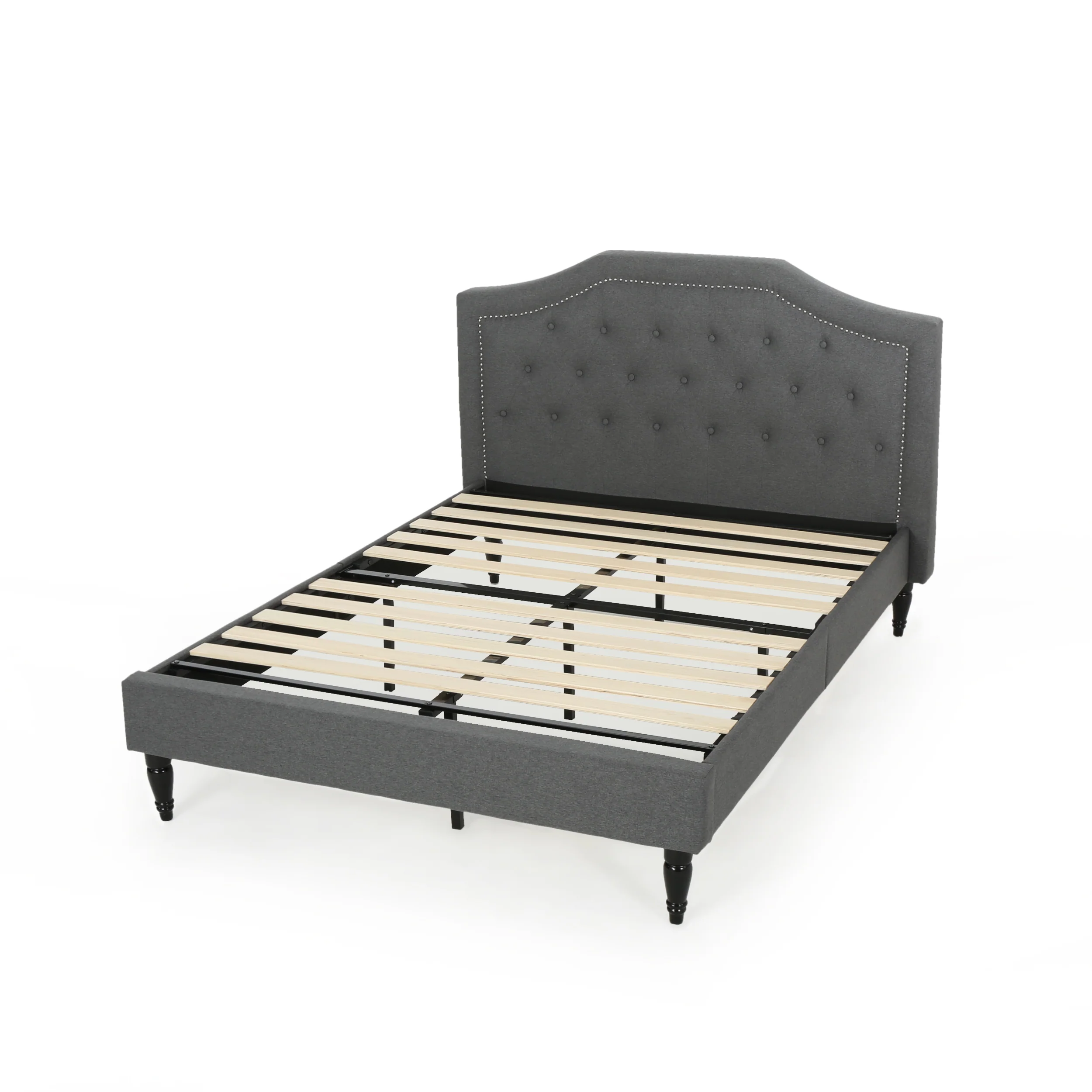 Renee Contemporary Low Profile Fully Upholstered Fabric Platform Bed Frame, Queen - furnishings