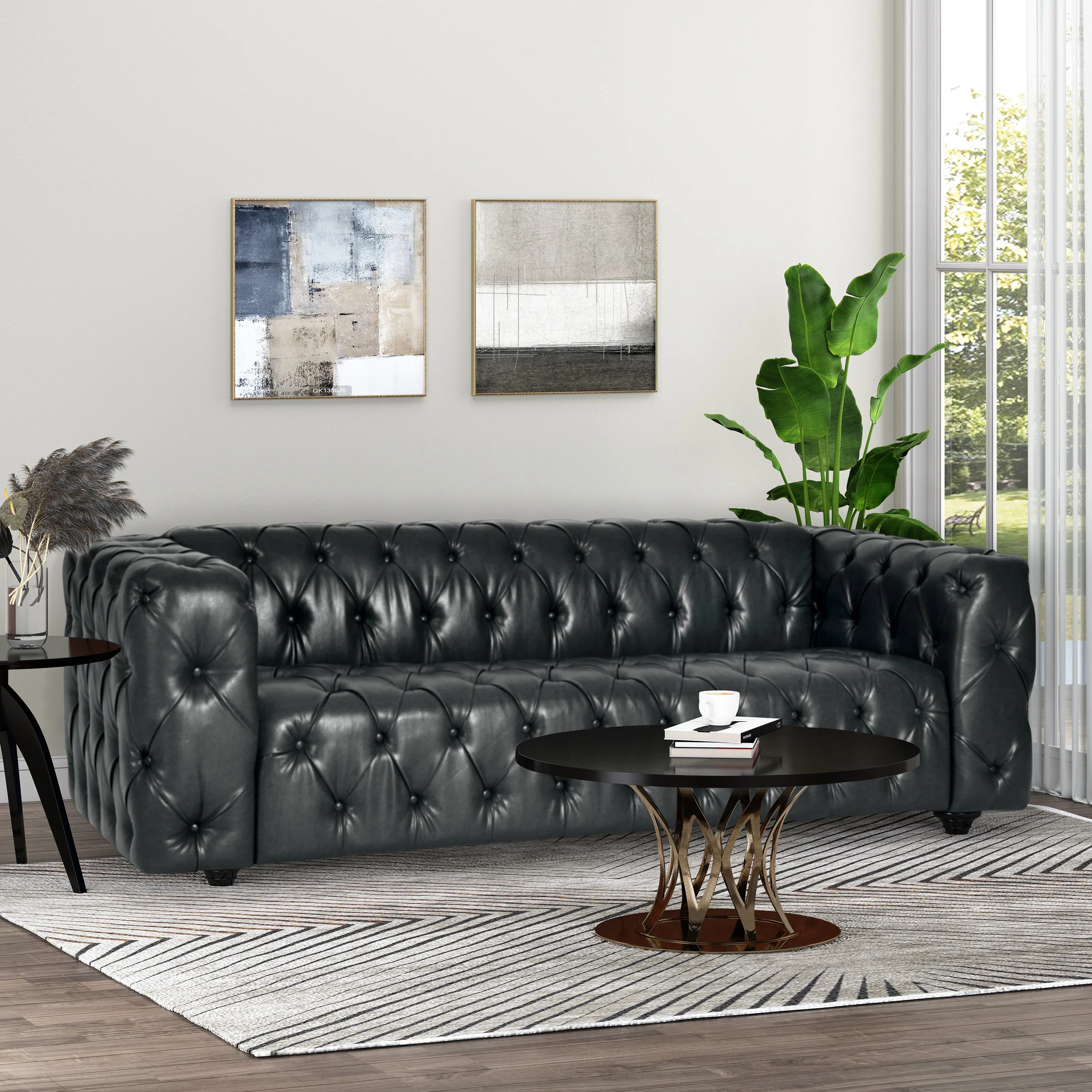 Marengo Contemporary Velvet Tufted 3 Seater Sofa - furnishings