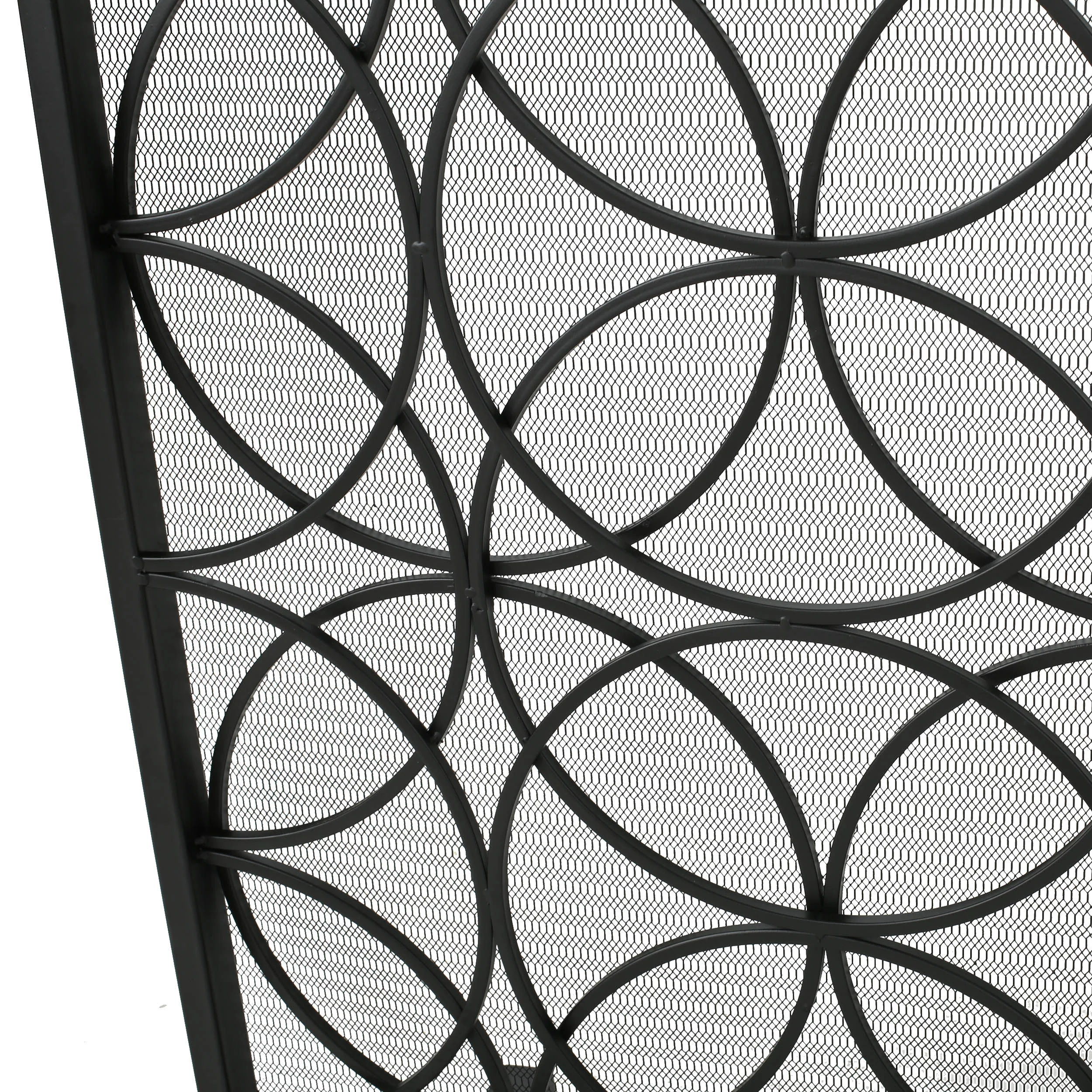 Veritas Modern Glam Single Panel Iron Fireplace Screen with Circle Pattern - furnishings