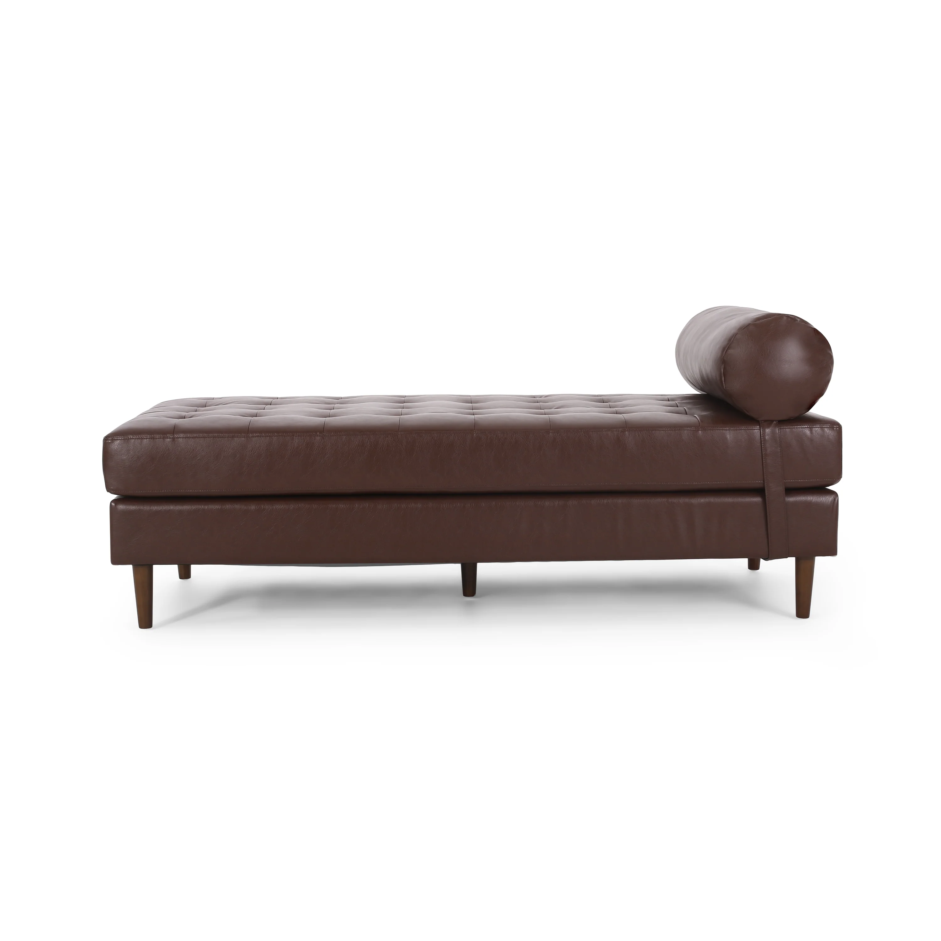 Elkjer Mid Century Modern Faux Leather Tufted Chaise Lounge with Bolster Pillow - furnishings