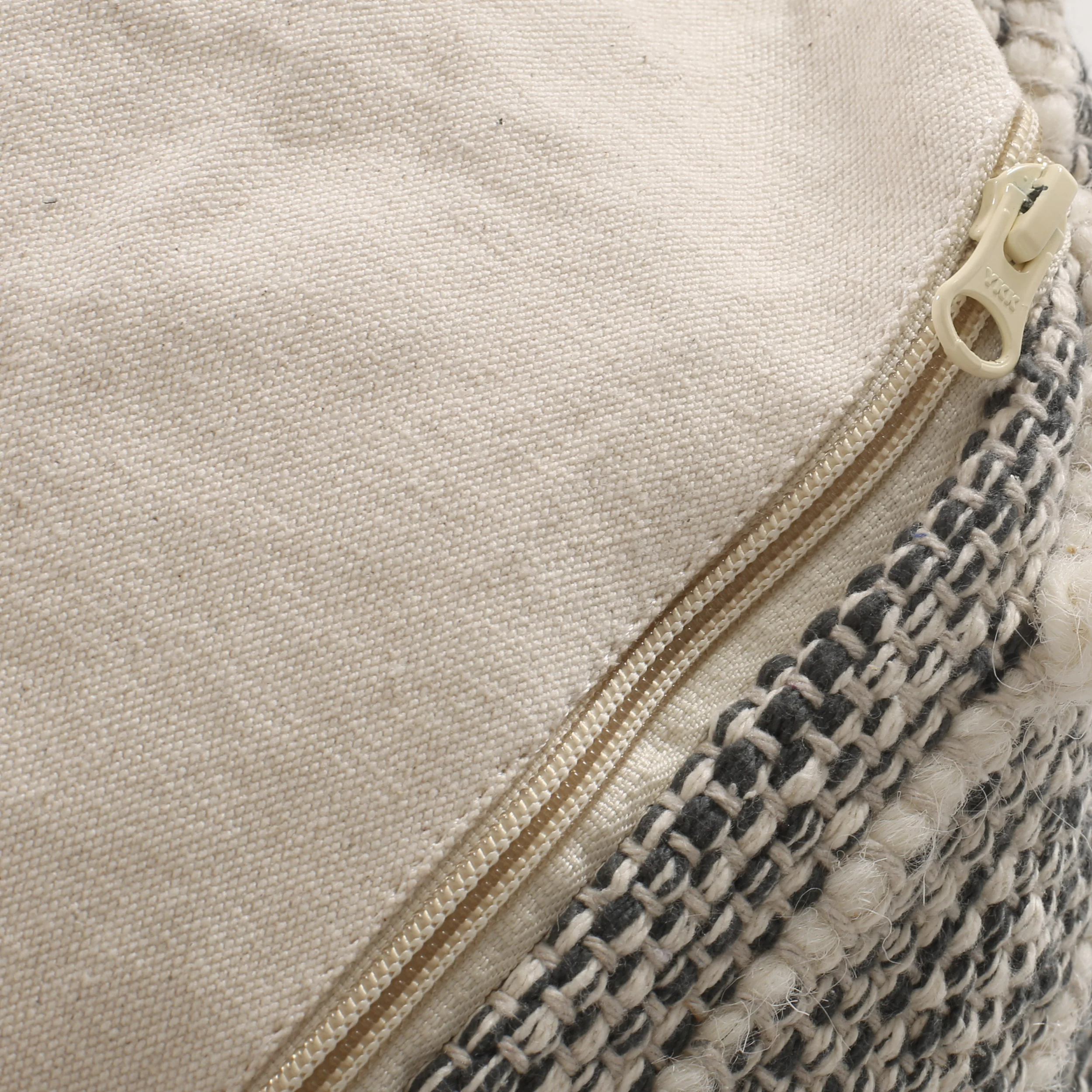 Shurley Parham Boho Handcrafted Fabric Cube Pouf, Ivory and Gray - furnishings