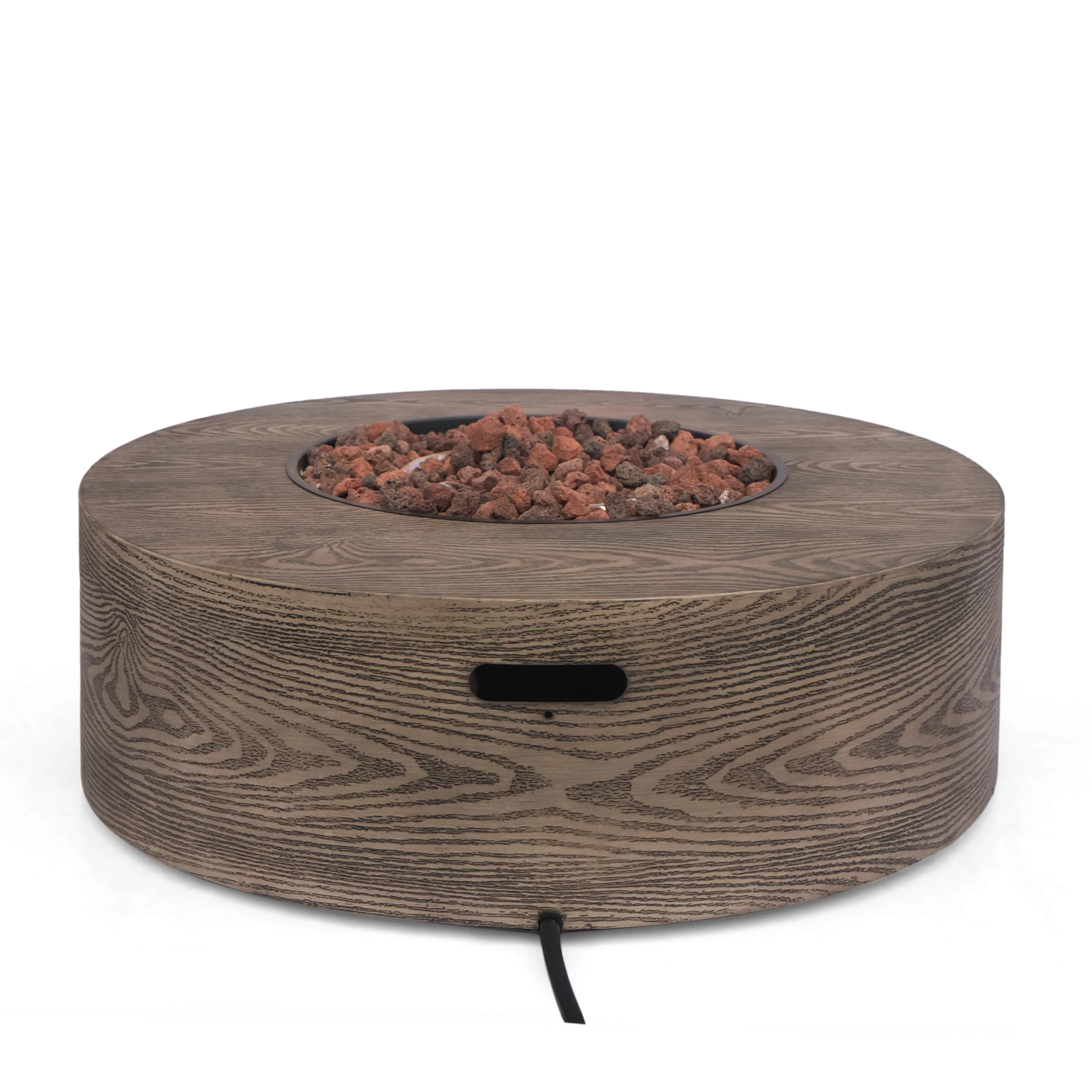 Bremen Outdoor 50,000 BTU Lightweight Concrete Circular Fire Pit (No Tank Holder), Brown Wood Pattern - furnishings