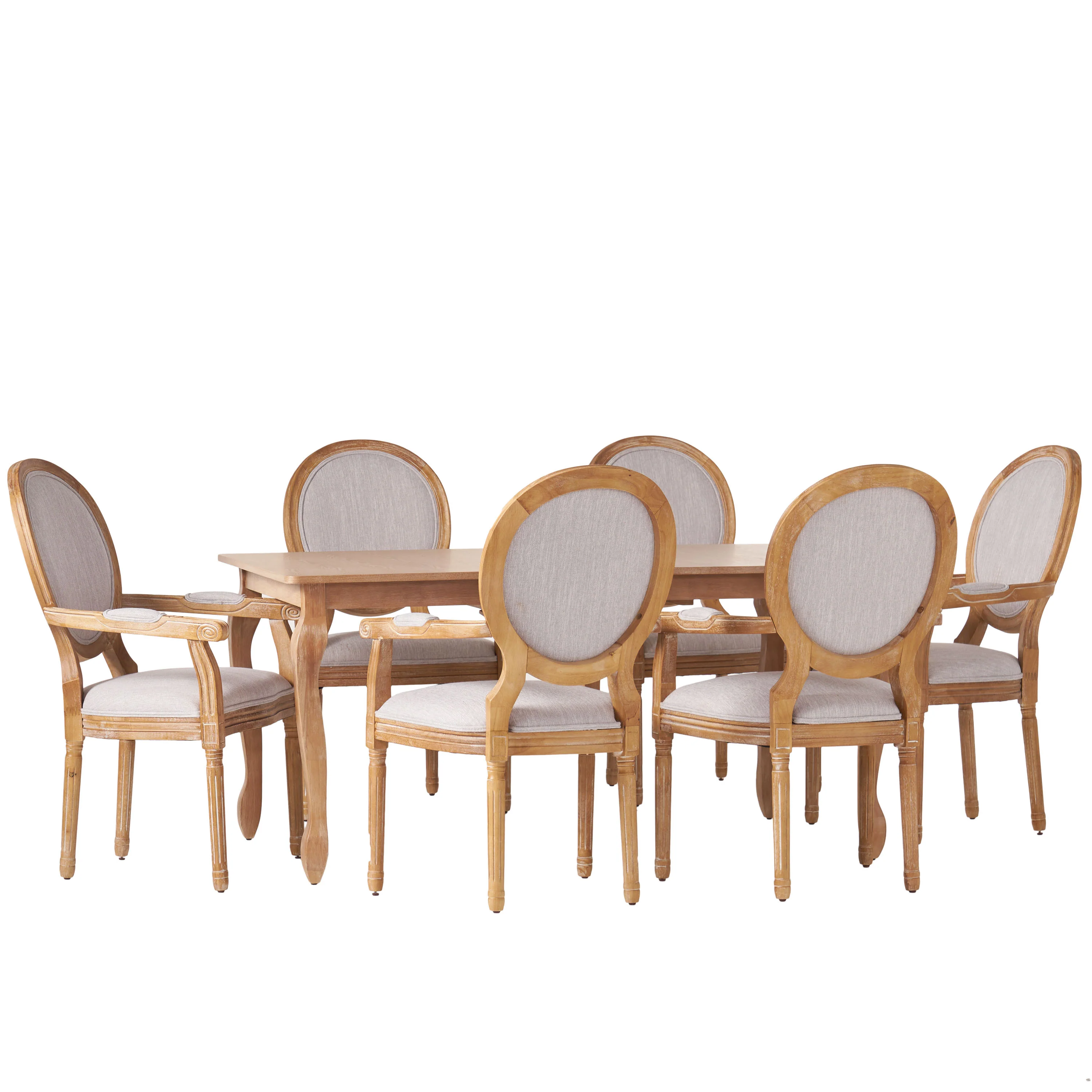 Comisky French Country Fabric Upholstered Wood Expandable 7 Piece Dining Set - furnishings