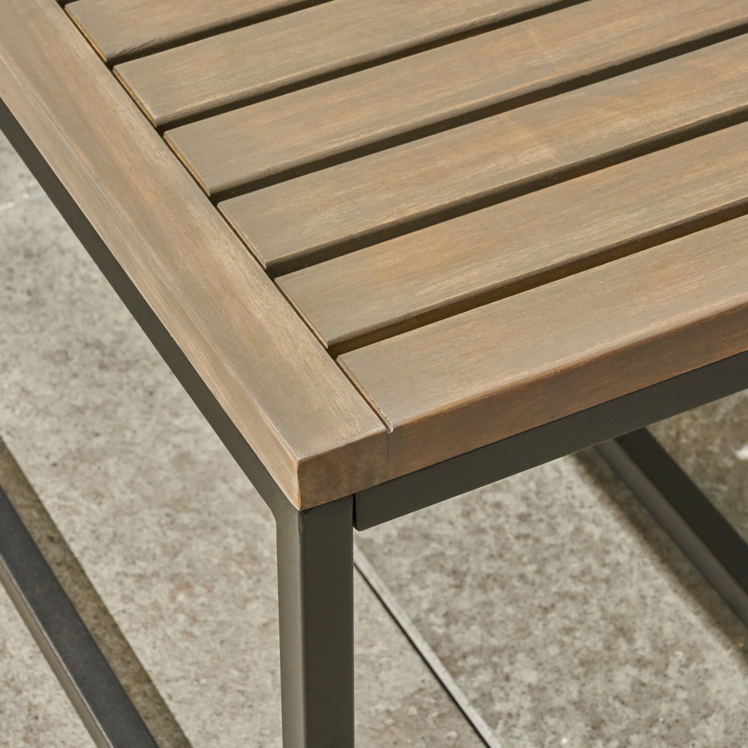 Drew Outdoor Industrial Acacia Wood and Iron Bench - furnishings