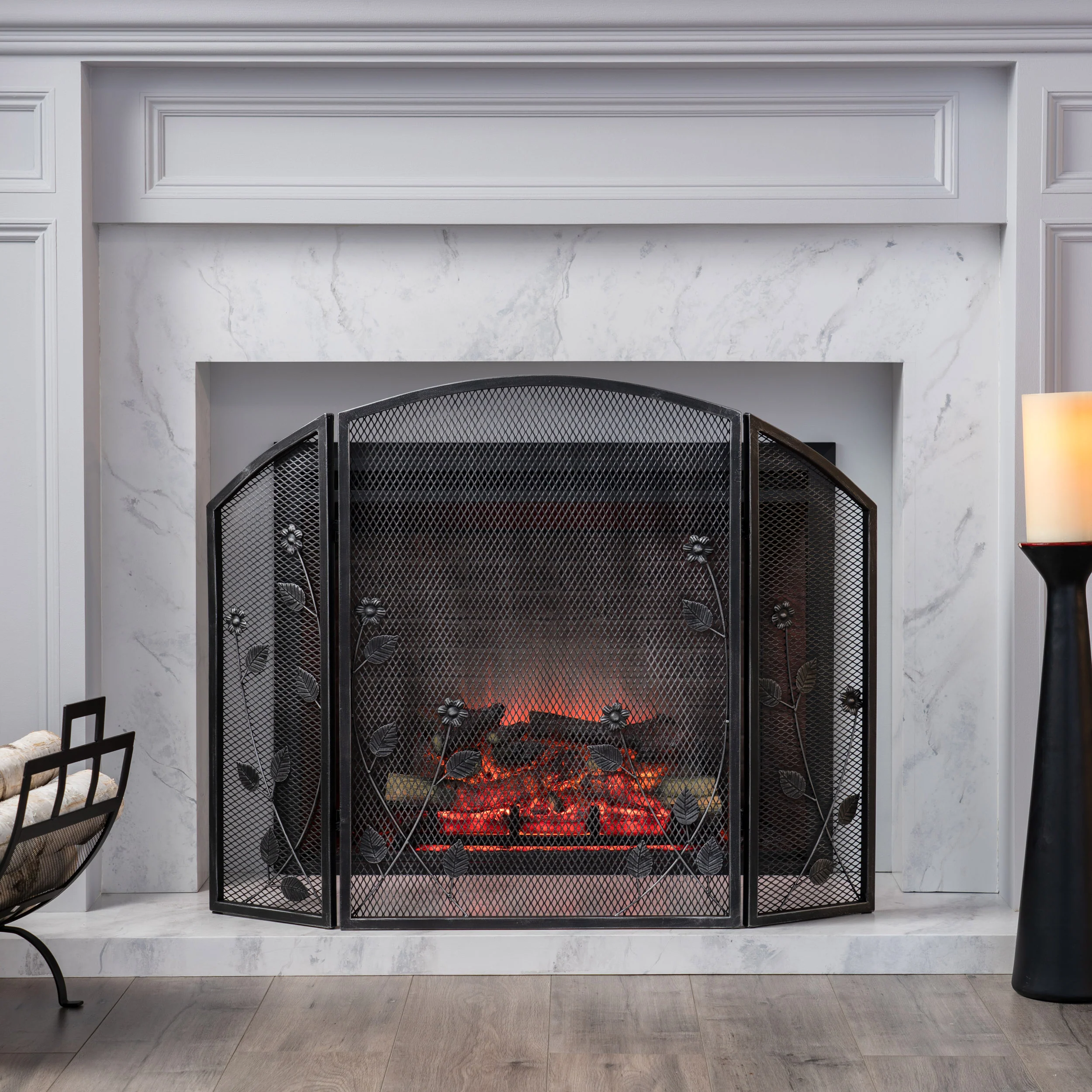 Jenna Modern Iron Firescreen with Leaf Accents - furnishings