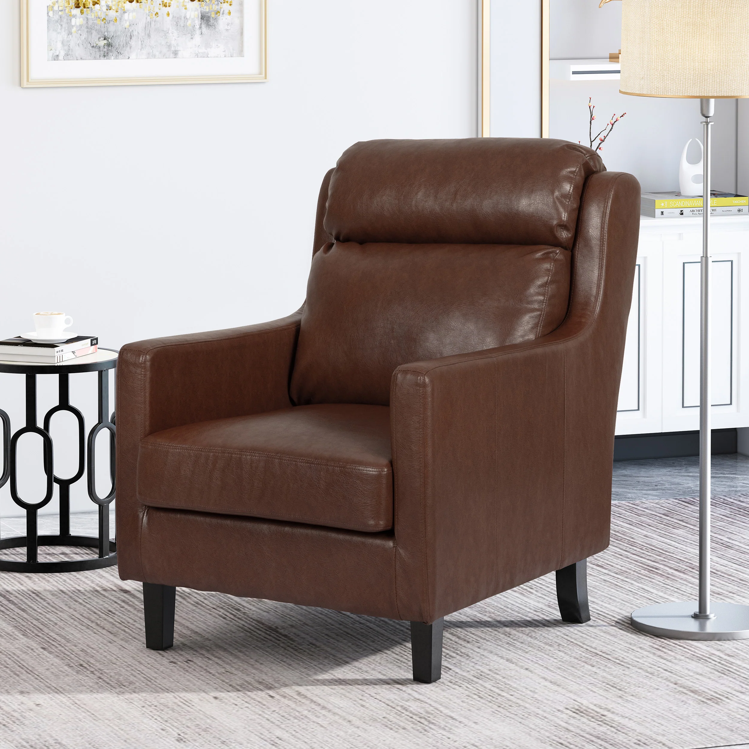 Baden Contemporary Pillow Tufted Faux Leather Club Chair - furnishings