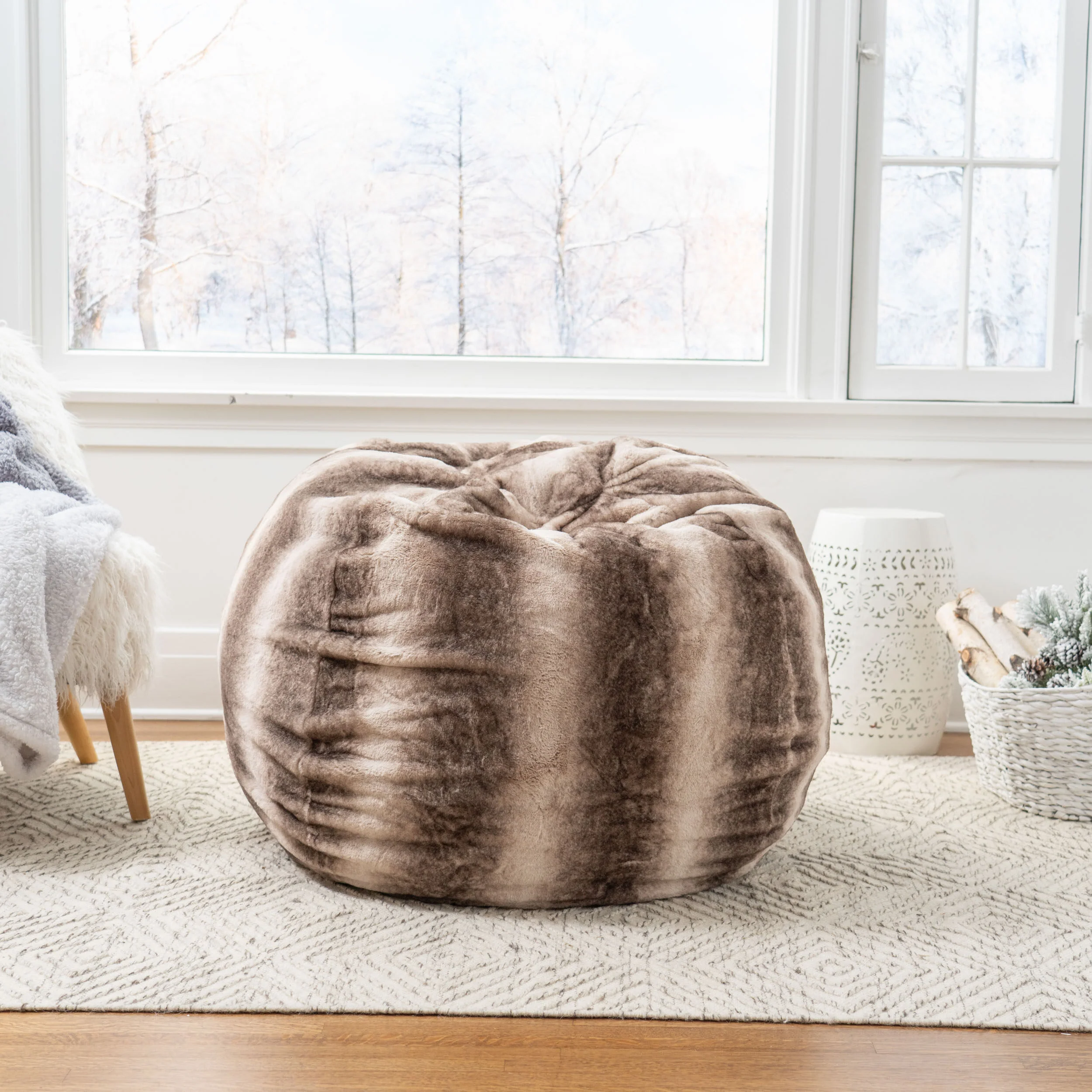 Keene Modern 3 Foot Faux Fur Bean Bag (Cover Only) - furnishings