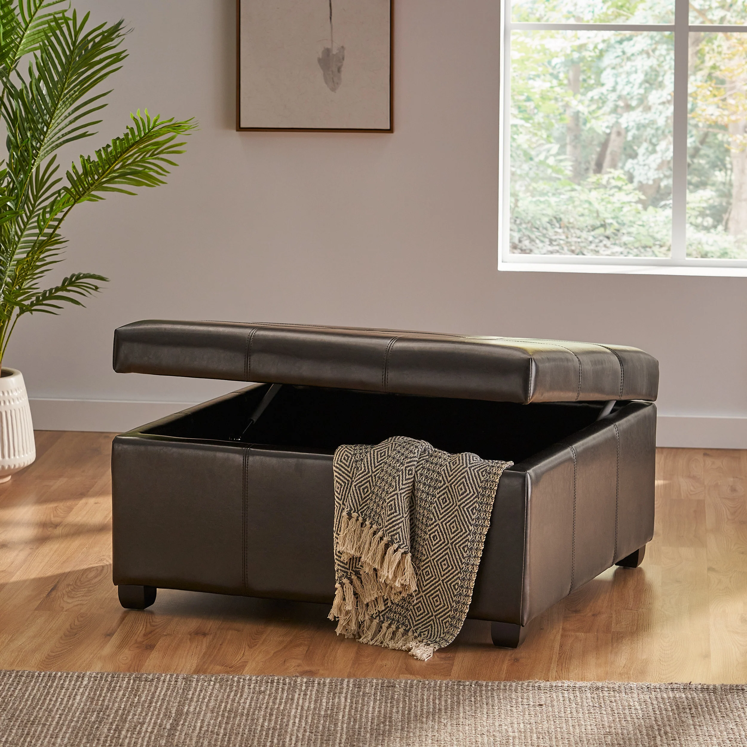 Carlyle Leather Storage Ottoman Coffee Table - furnishings