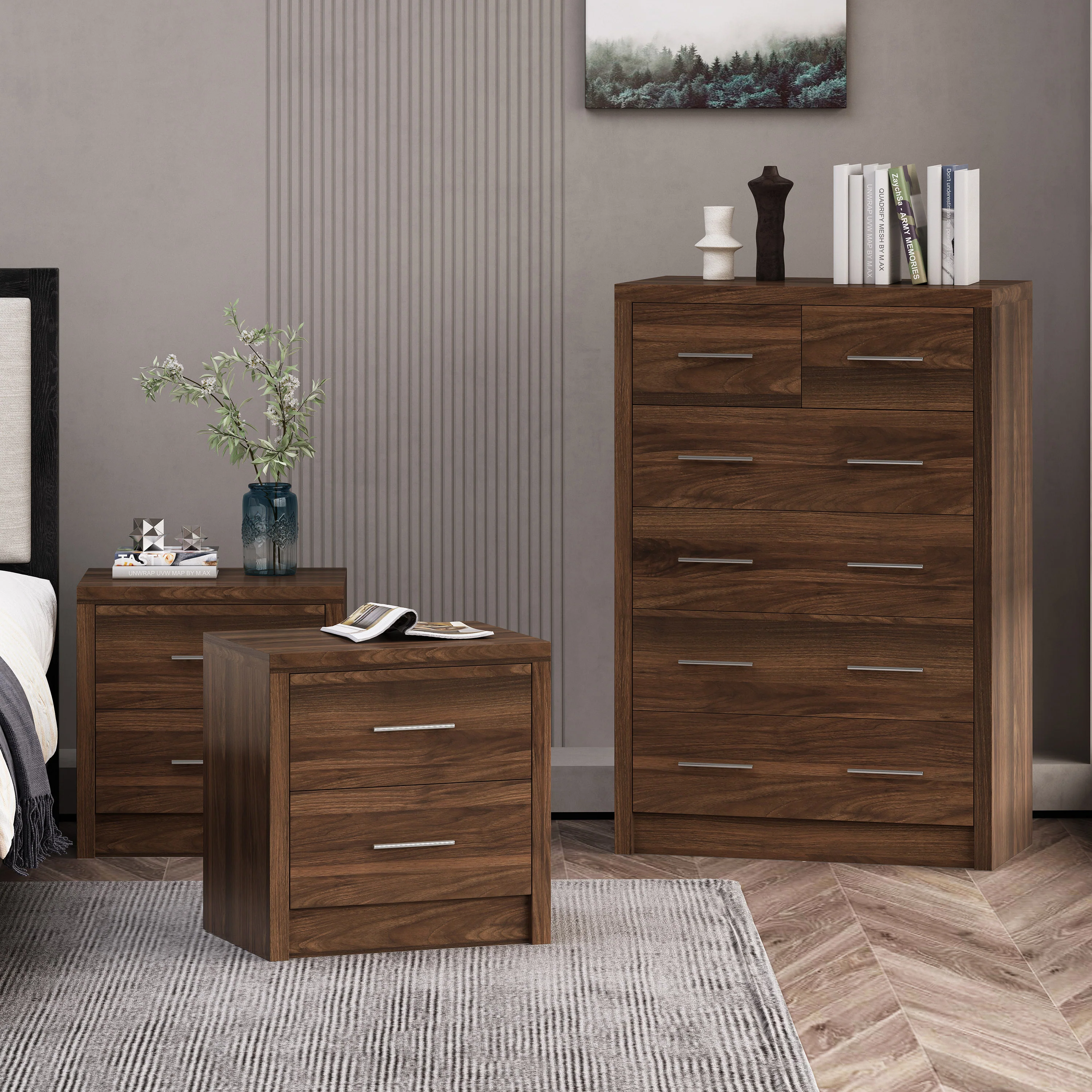 Marlette Modern 3 Piece 6 Drawer Dresser and Nightstand Bedroom Set - furnishings