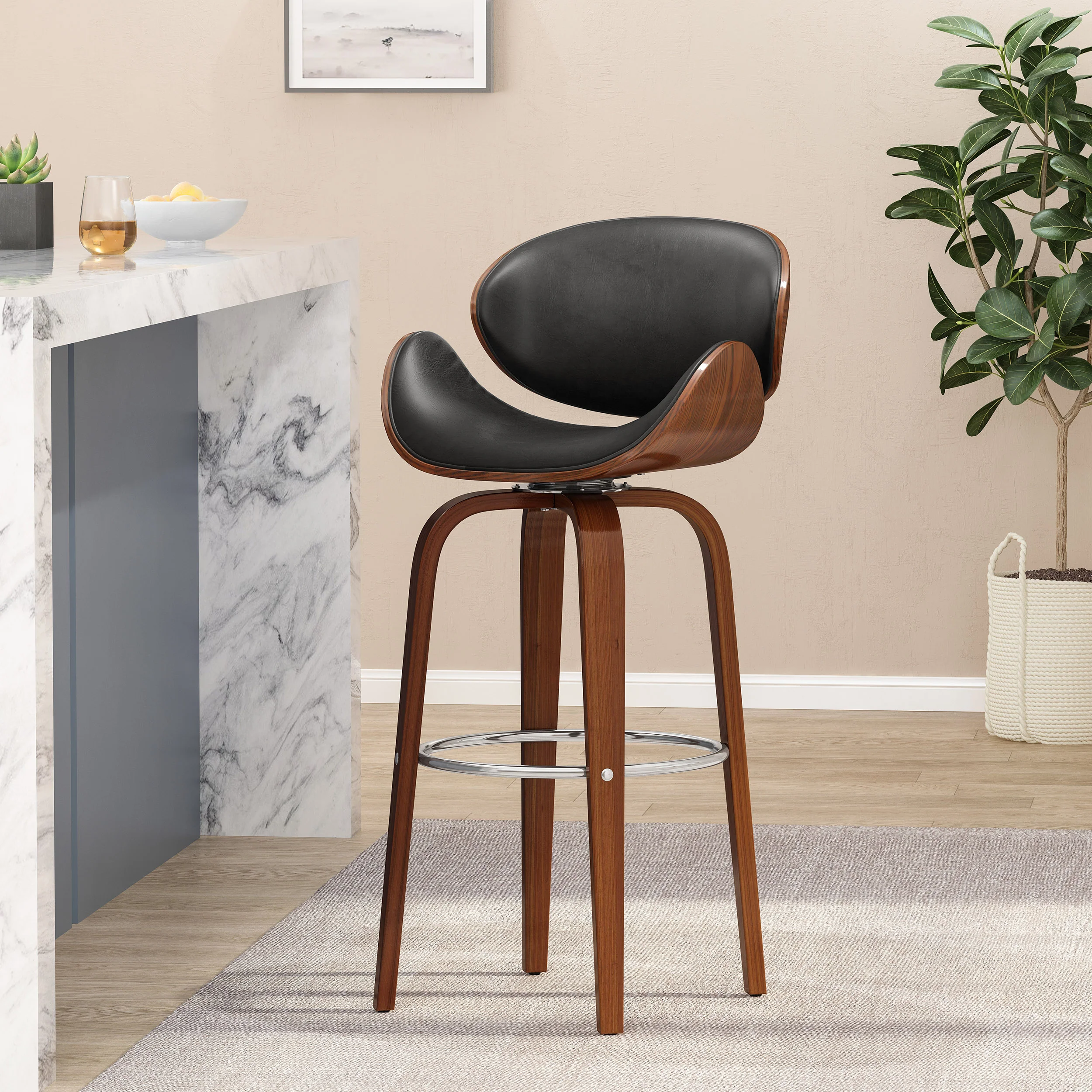 Candler Mid-Century Modern Upholstered Swivel Barstool - furnishings