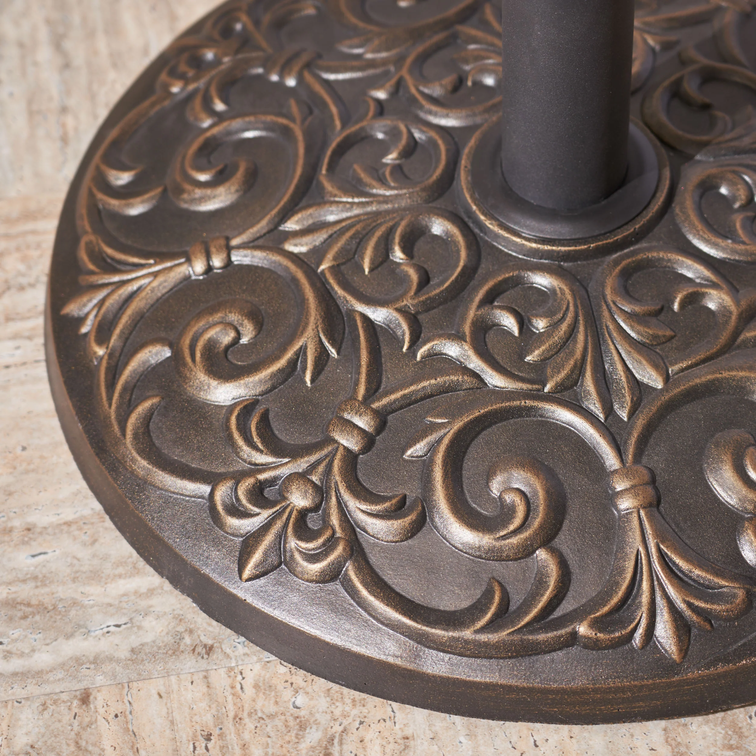 Sade Outdoor 60lb Concrete Circular Umbrella Base, Hammered Dark Copper - furnishings