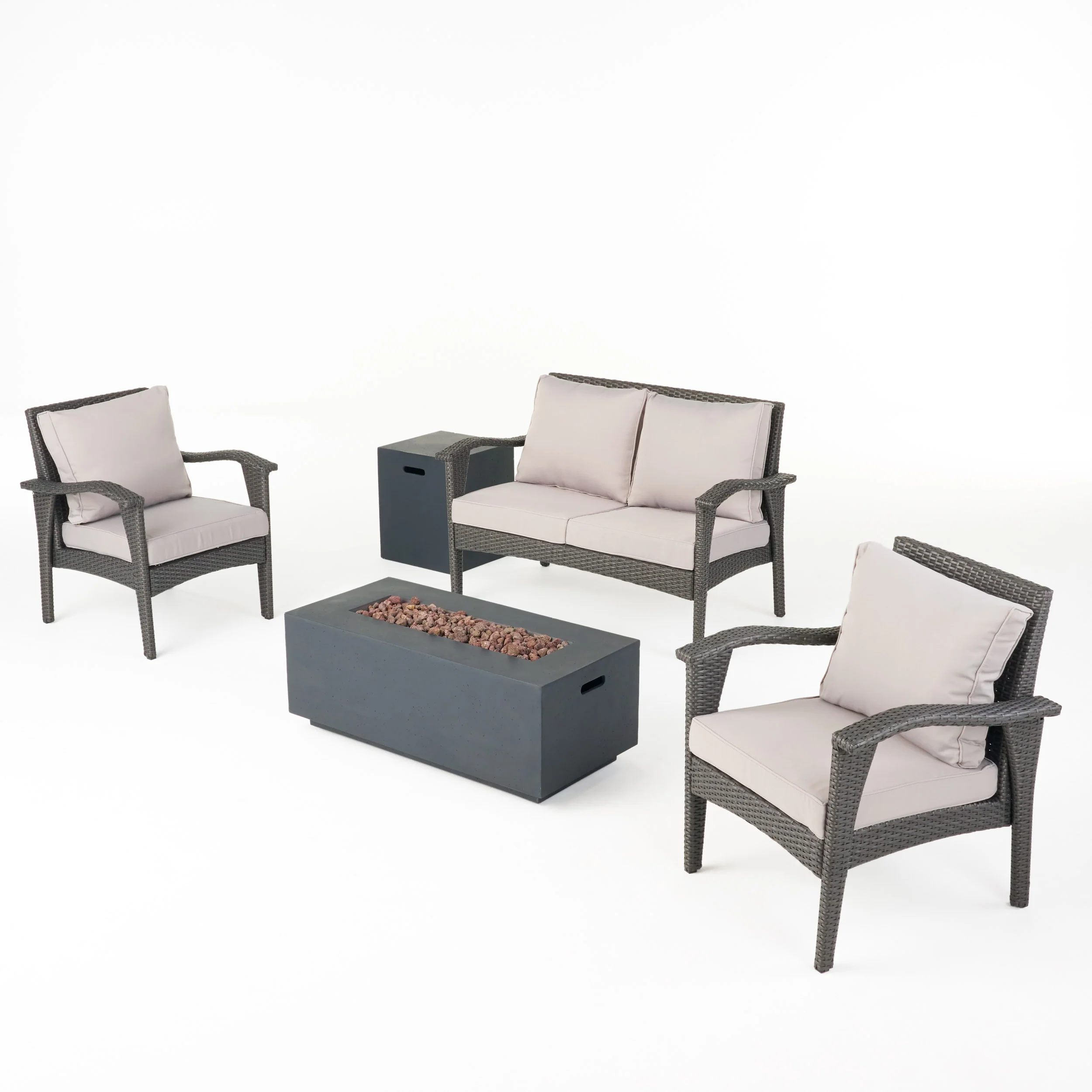 Mckynzie Outdoor 4 Seater Wicker Chat Set with Fire Pit - furnishings