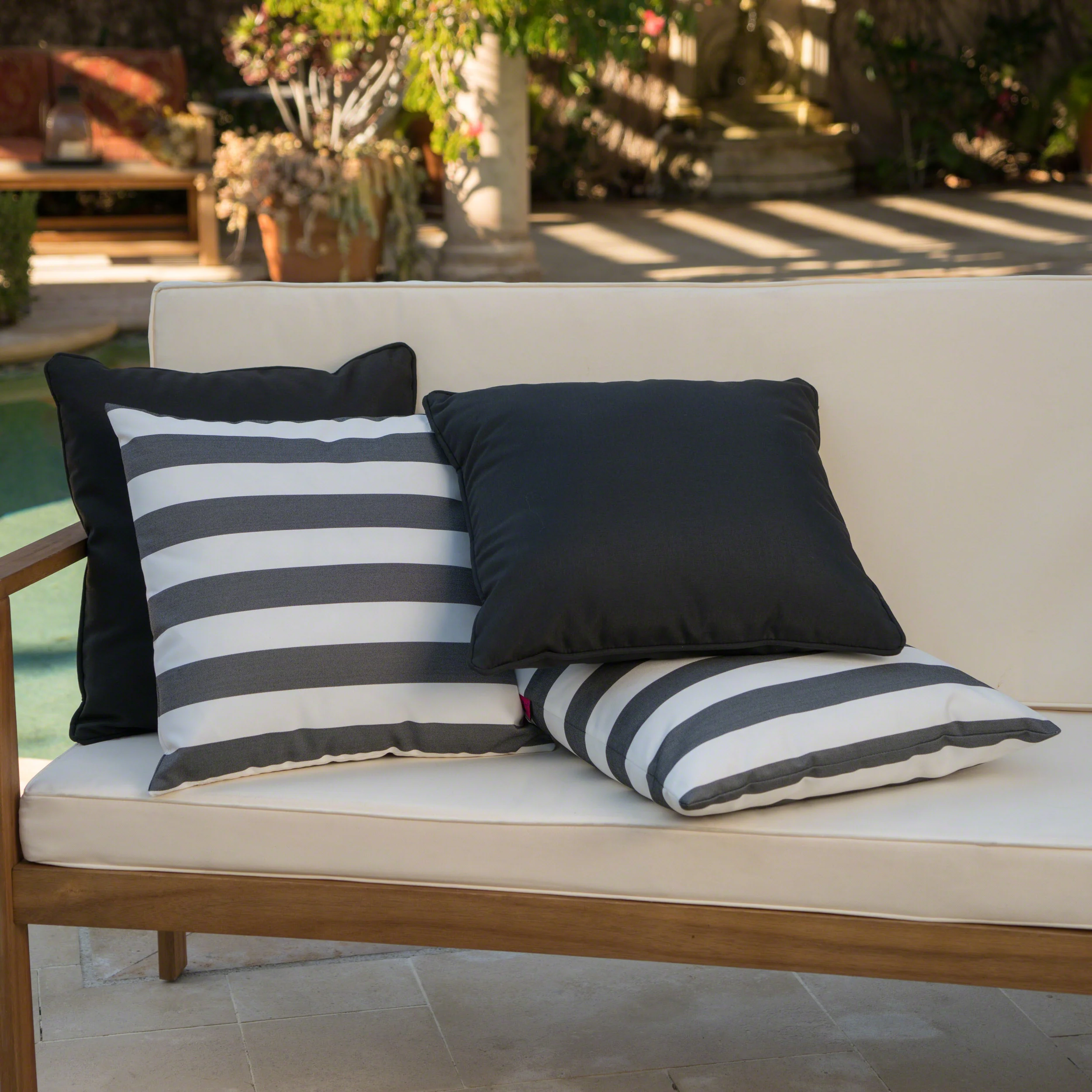 La Jolla Outdoor Striped Water Resistant Square Throw Pillows - Set of 4 - furnishings