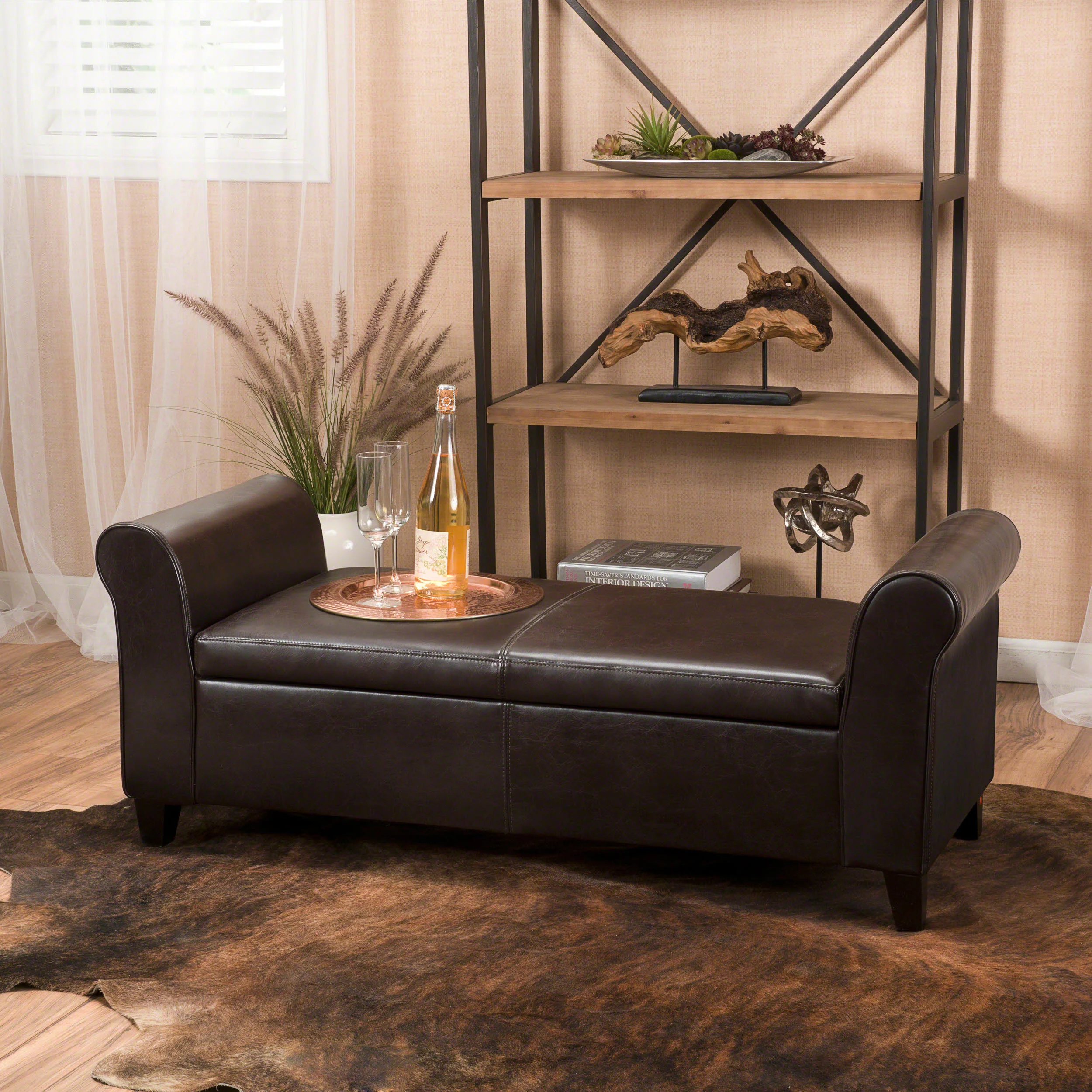 Danbury Contemporary Upholstered Storage Ottoman Bench with Rolled Arms - furnishings