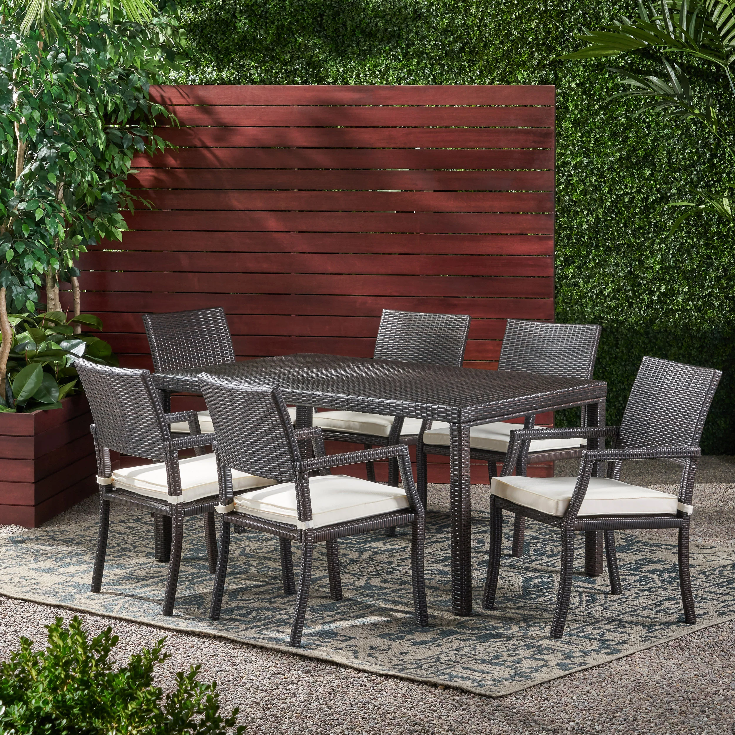Edene Outdoor 7-piece Wicker Rectangular Dining Set - furnishings