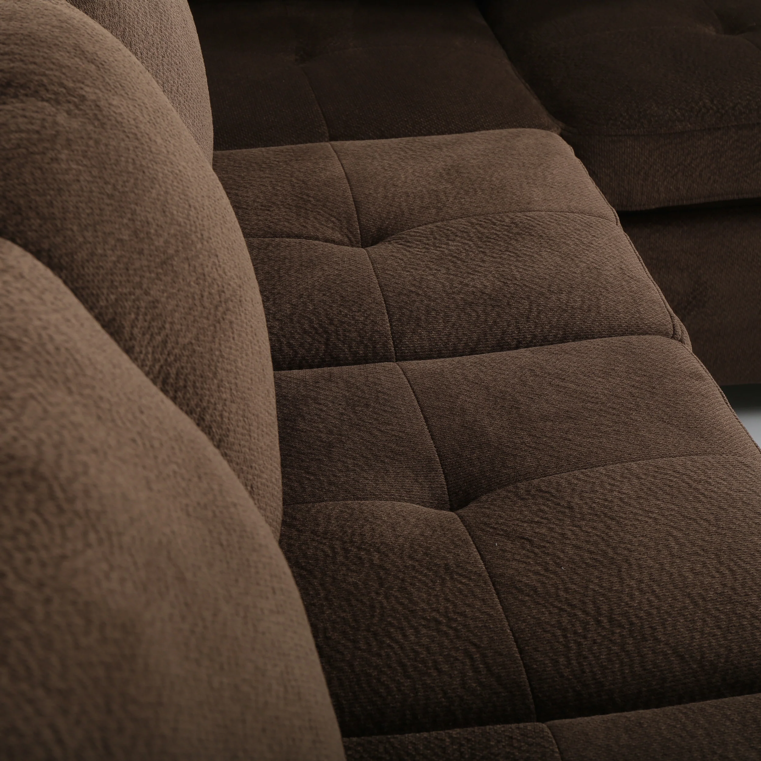 Welsh Contemporary Tufted Chocolate Brown Fabric Sectional Sofa Set - furnishings