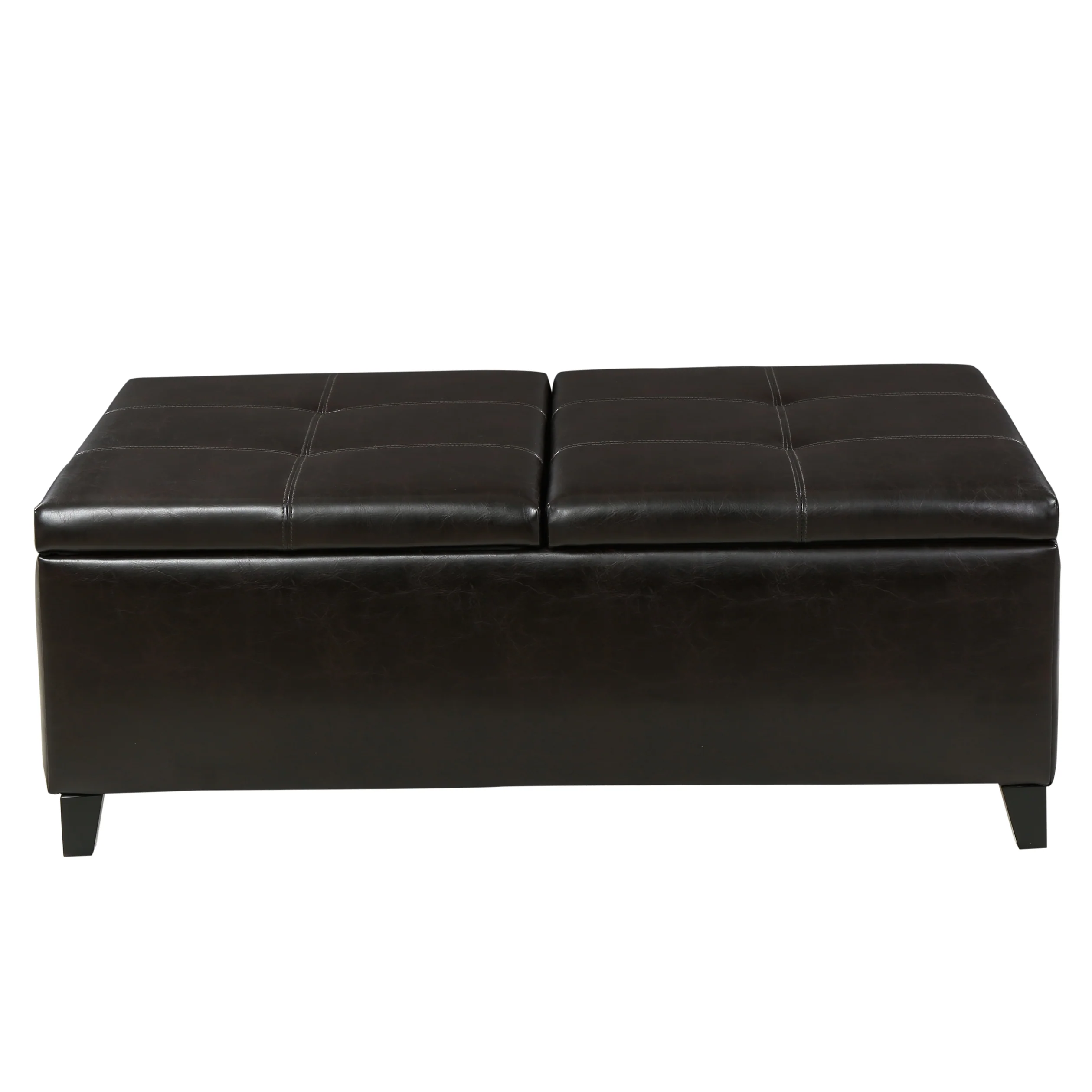 Lannisport Contemporary Button Tufted Brown Split Top Storage Ottoman - furnishings
