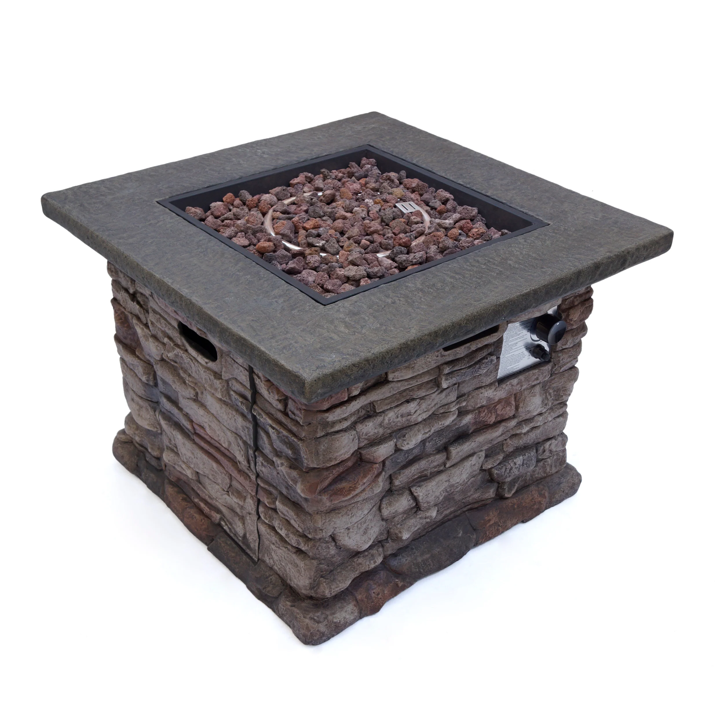 Stone Outdoor Natural Stone Finished Propane Fire Pit -- 40,000 BTU - furnishings