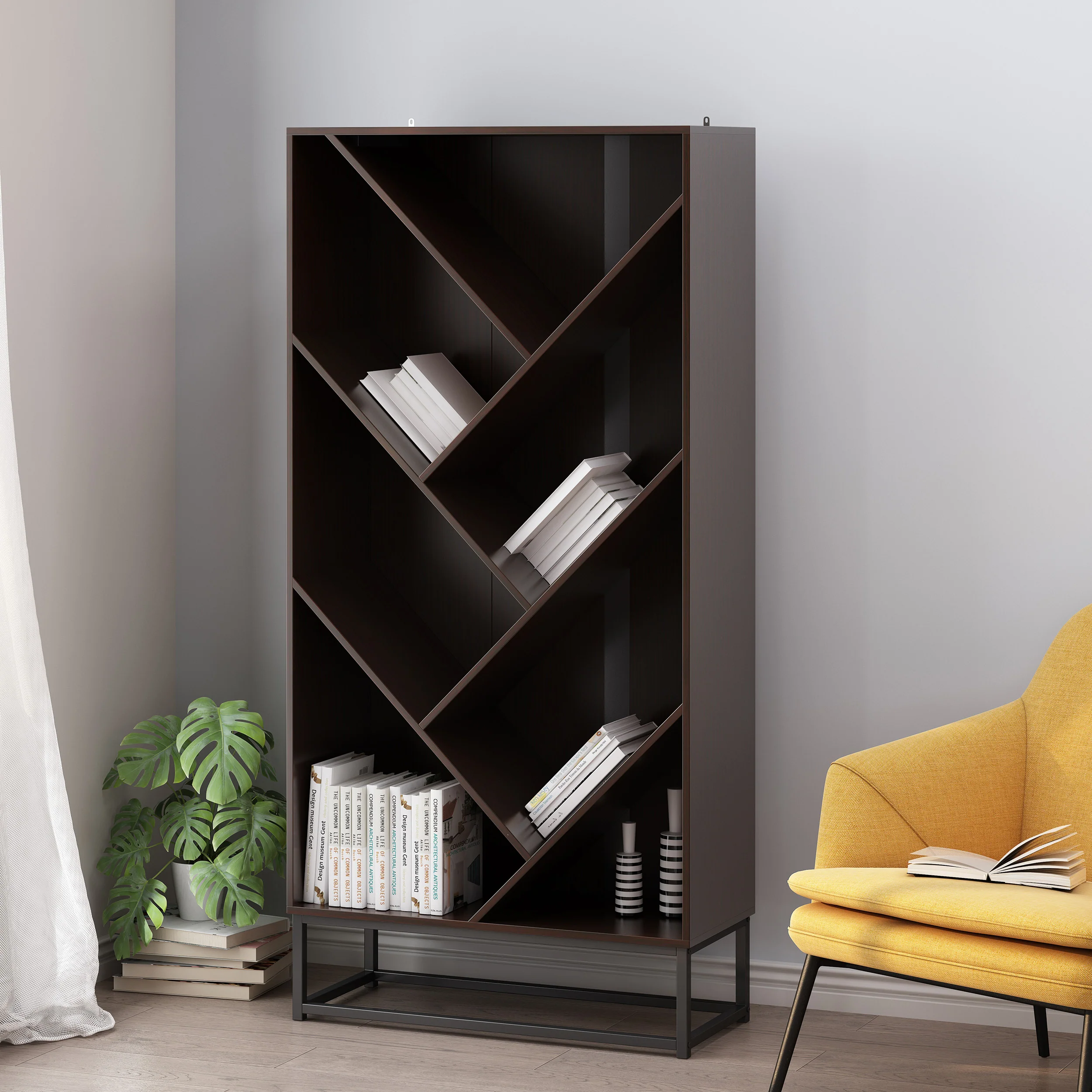 Emory Modern Industrial 6 Shelf V Bookcase - furnishings