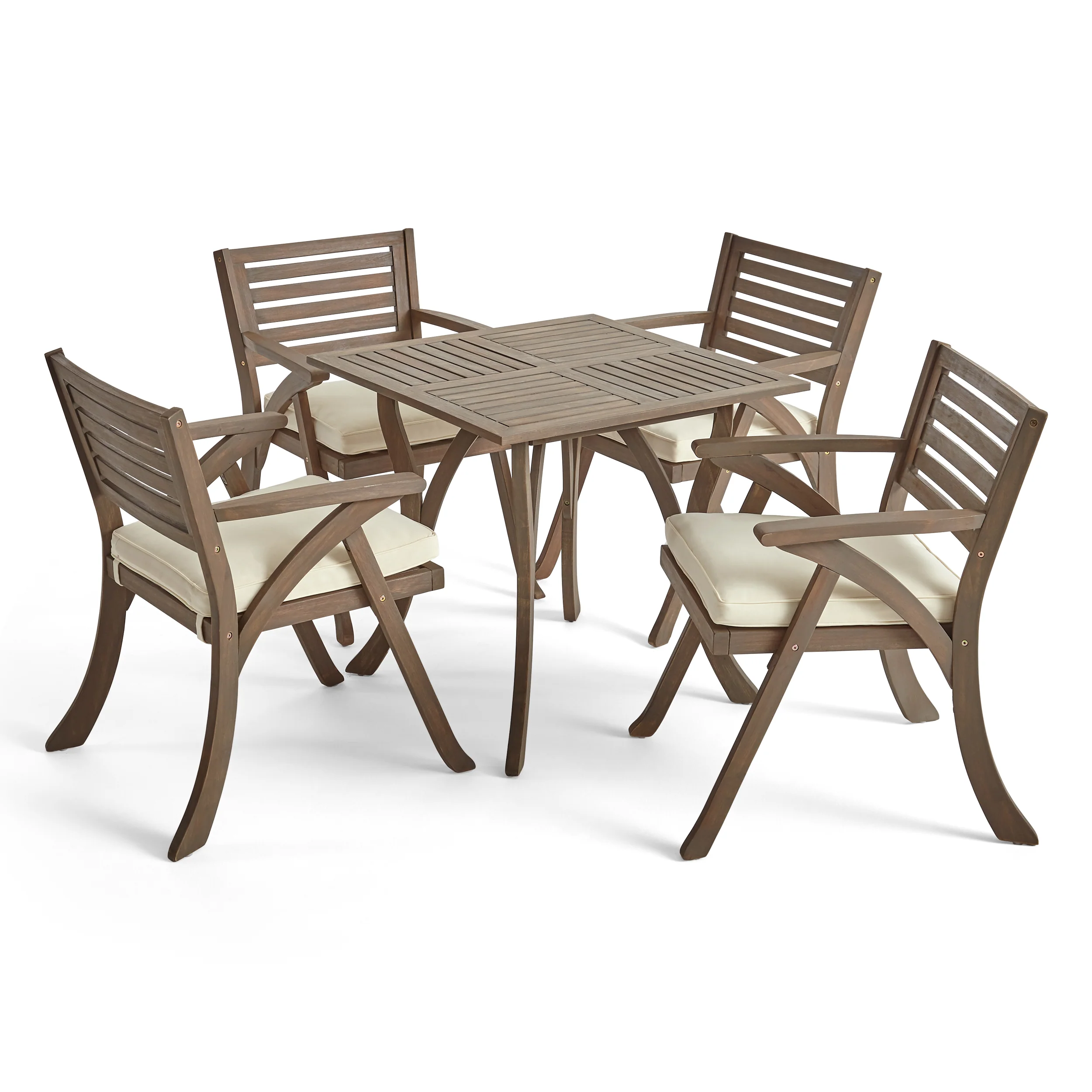 Hestia Outdoor 4-Seater Acacia Wood Dining Set with Square Table - furnishings