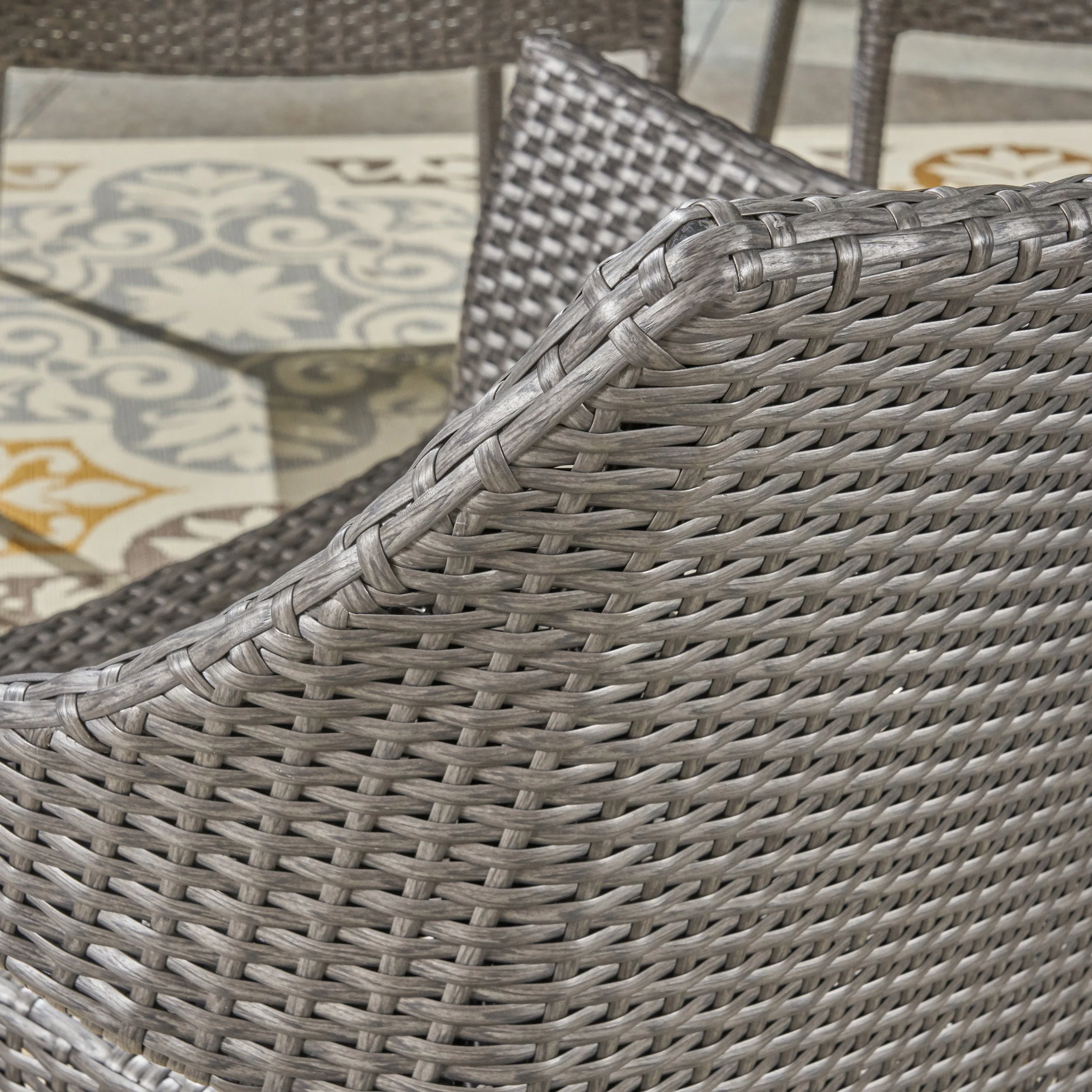 Fox Outdoor 7 Piece Acacia Wood Dining Set with Stacking Wicker Chairs - furnishings