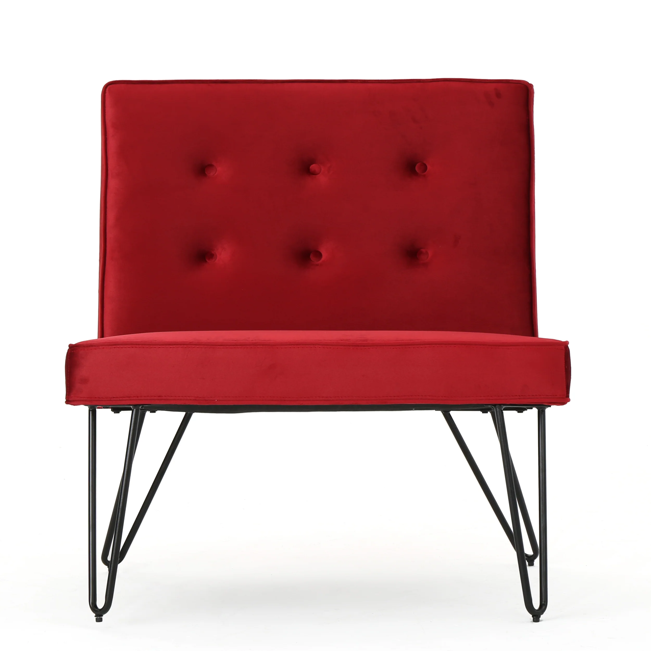 DuSoleil Modern Button Tufted Armless Velvet Accent Chair with Hairpin Legs - furnishings