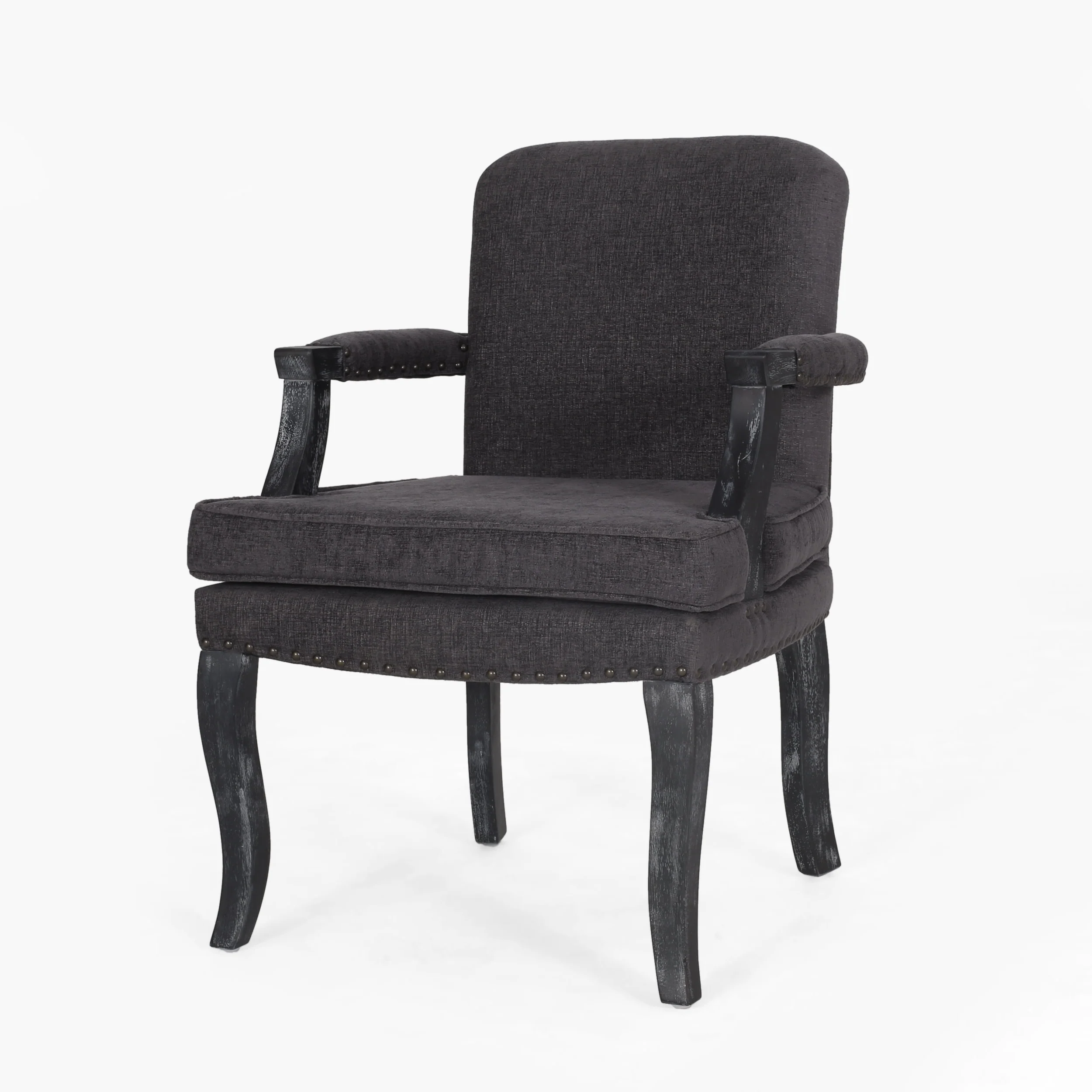 Tim French Country Upholstered Dining Arm Chair with Nailhead Trim - furnishings