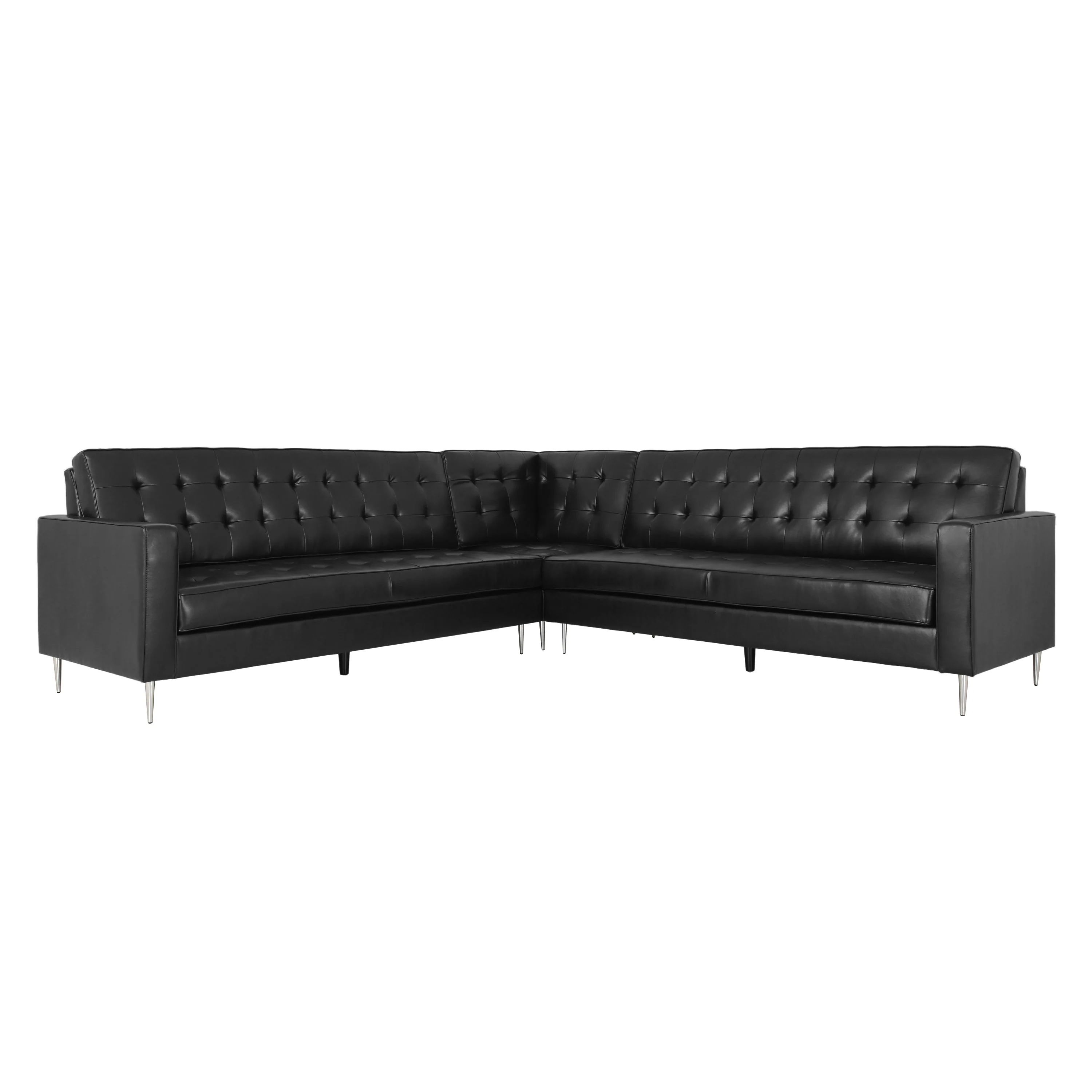 Goliath Contemporary Faux Leather Tufted 5 Seater Sectional Sofa Set - furnishings