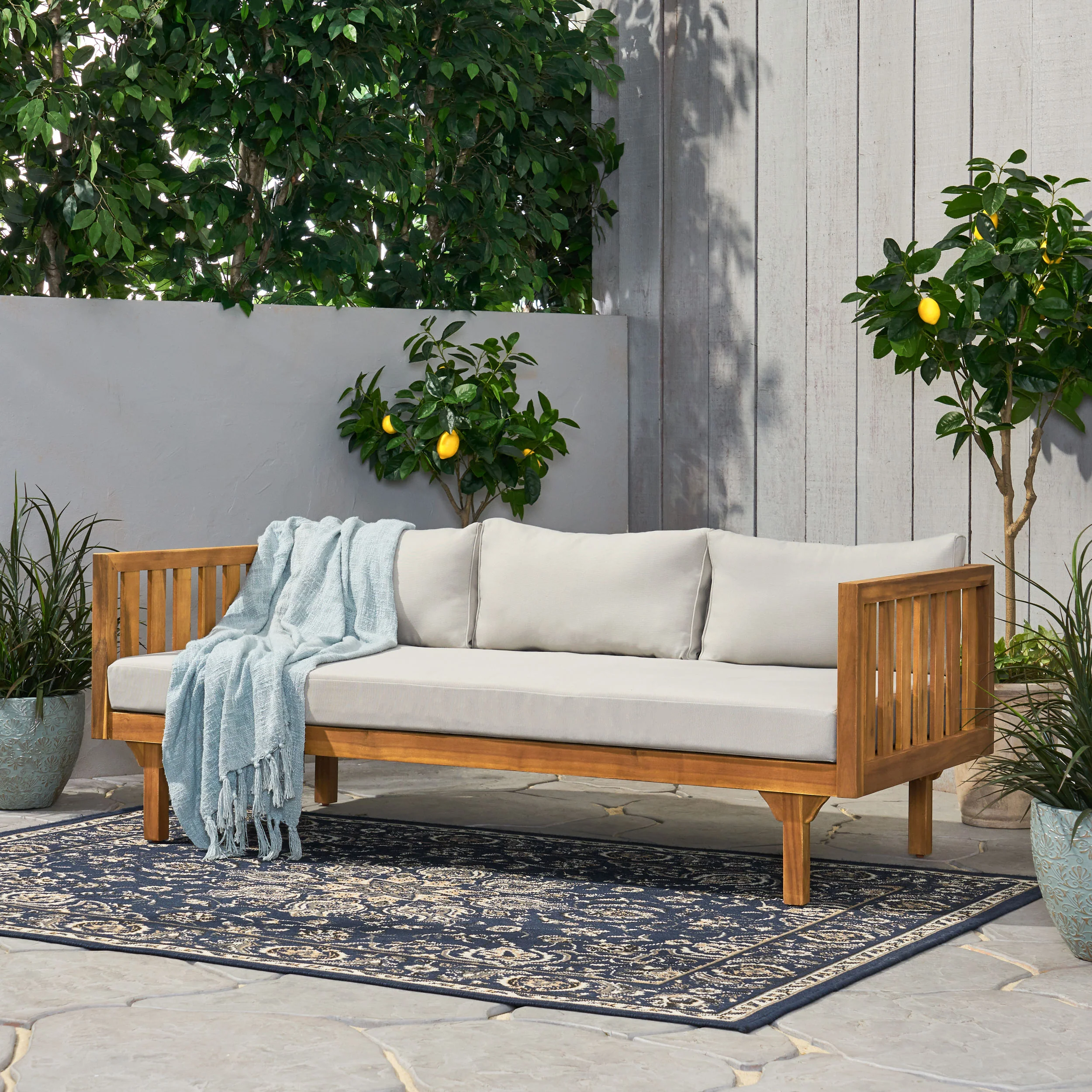 Fonzo Outdoor 3 Seater Acacia Wood Daybed - furnishings