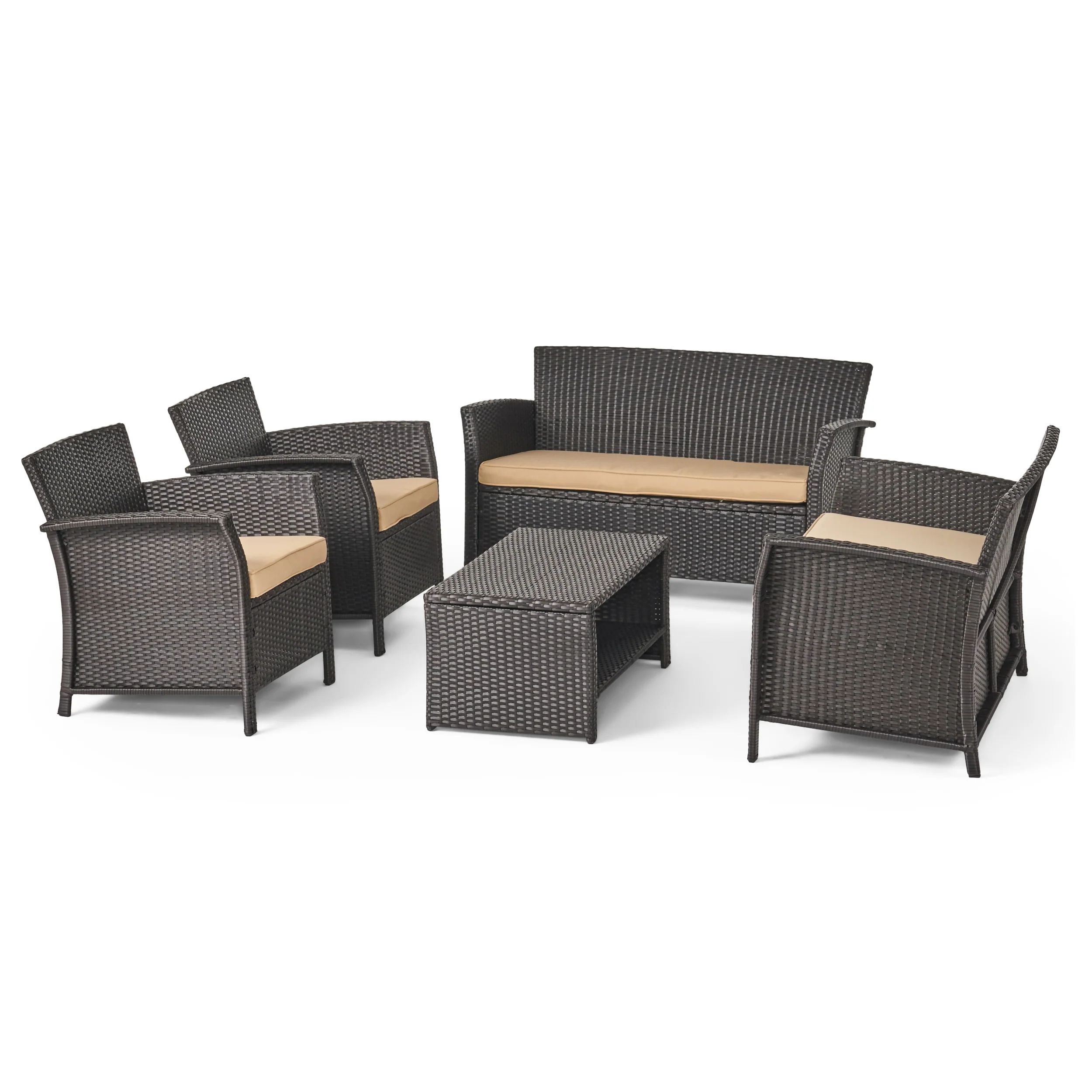 Lucia Outdoor 6-Seater Wicker Conversation Set with Coffee Table - furnishings