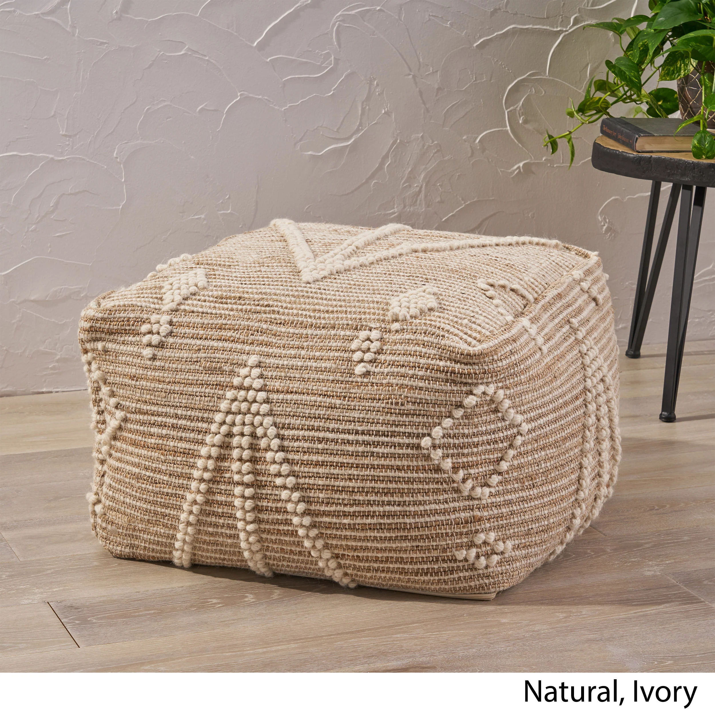 Khalila Boho Wool and Cotton Ottoman Pouf - furnishings