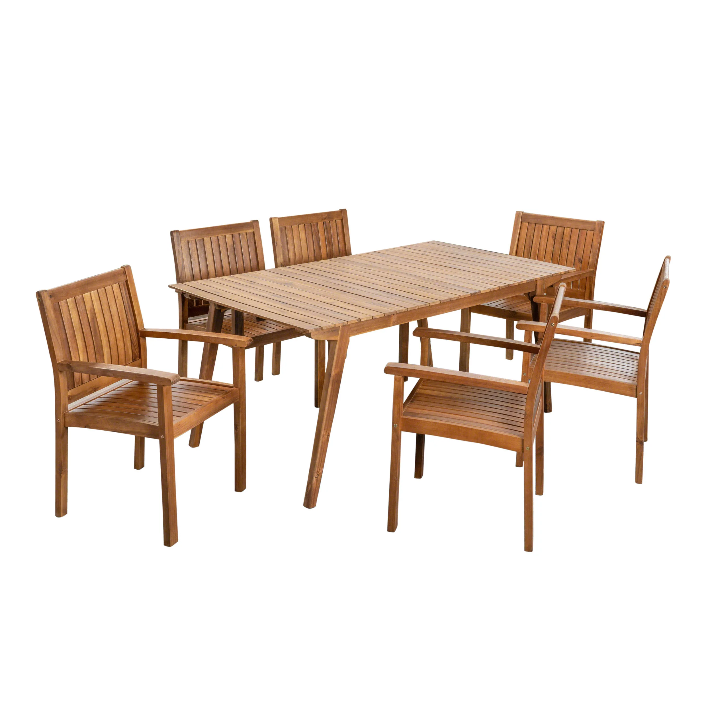 Jerry Outdoor 7 Piece Acacia Dining Set, Teak Finish - furnishings