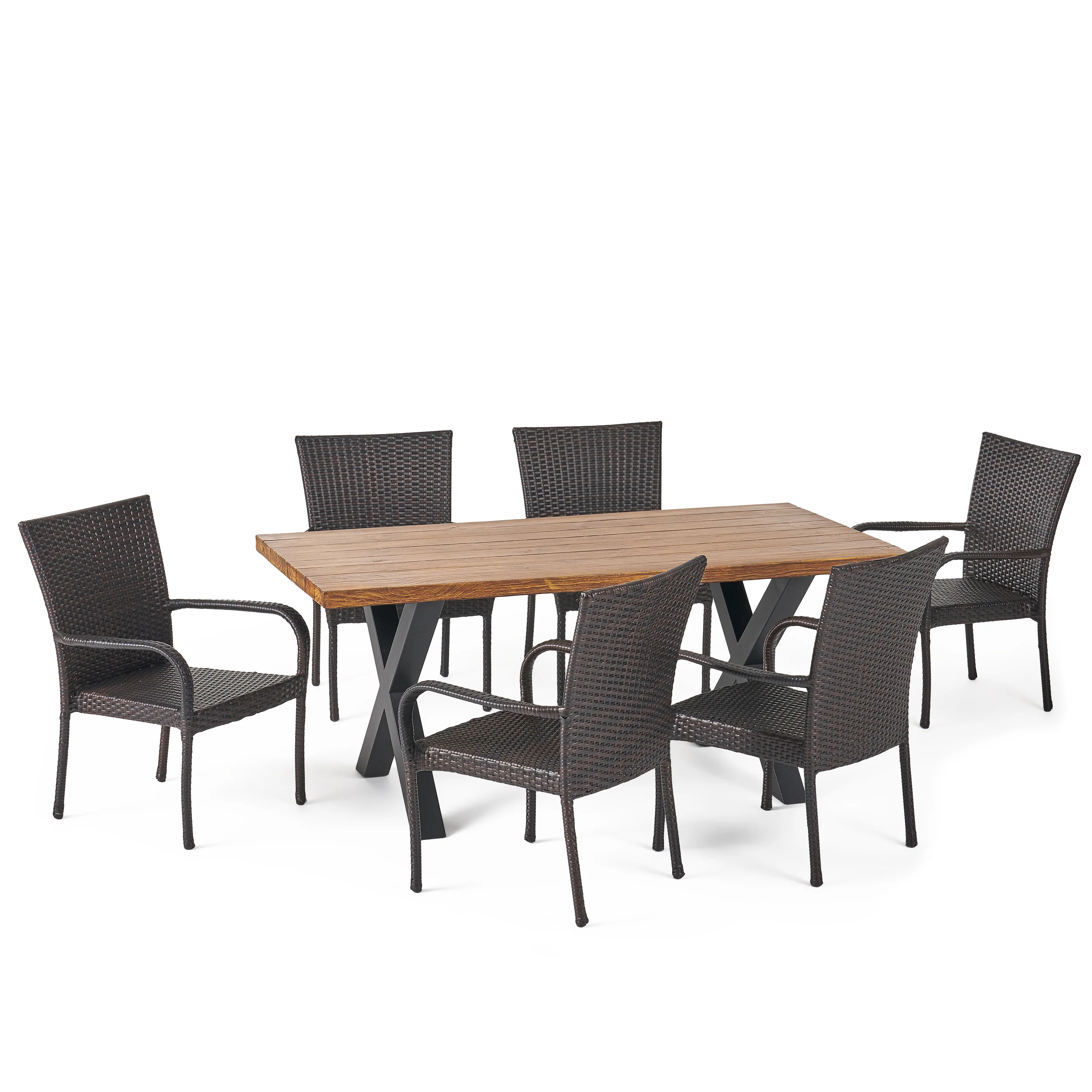 Amaryllis Outdoor 7 Piece Wicker Dining Set with Light Weight Concrete Table - furnishings