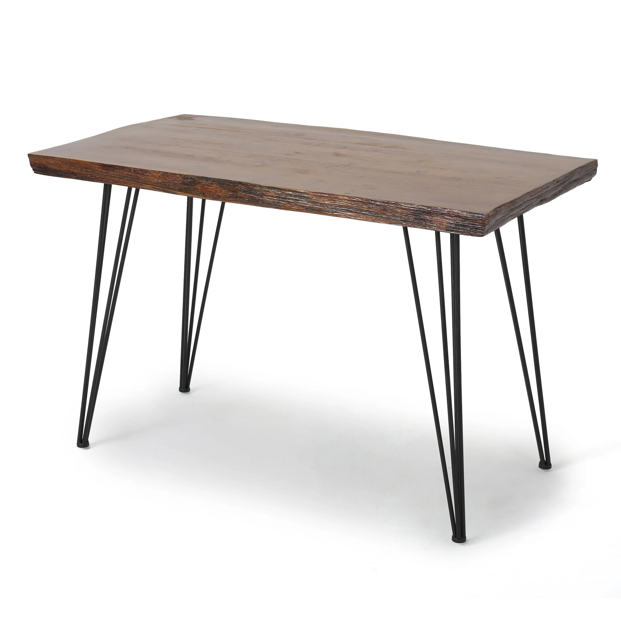 Kaia Modern Industrial Faux Live Edge Dining Table with Hairpin Legs, Natural and Black - furnishings