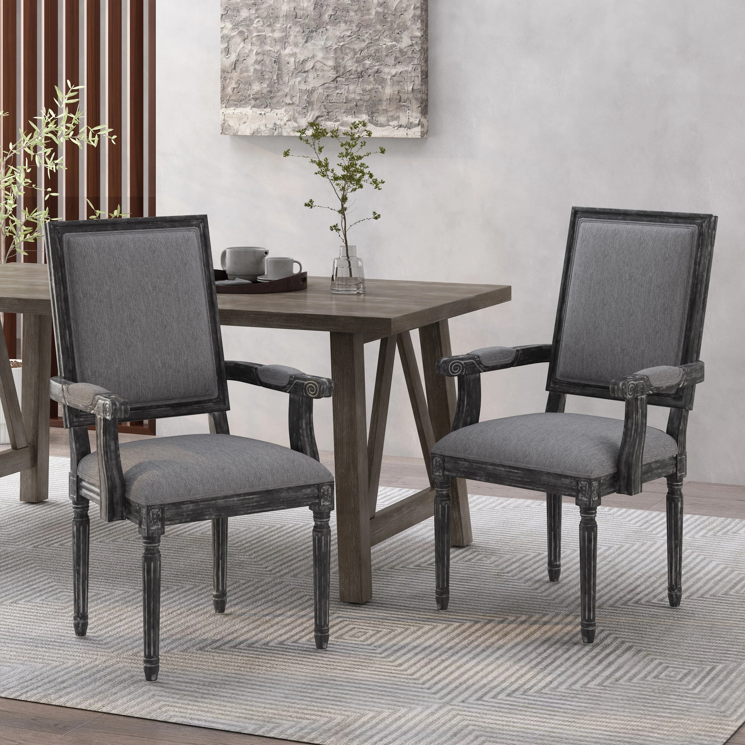 Ashlyn French Country Fabric Upholstered Wood Dining Chairs, Set of 2 - furnishings