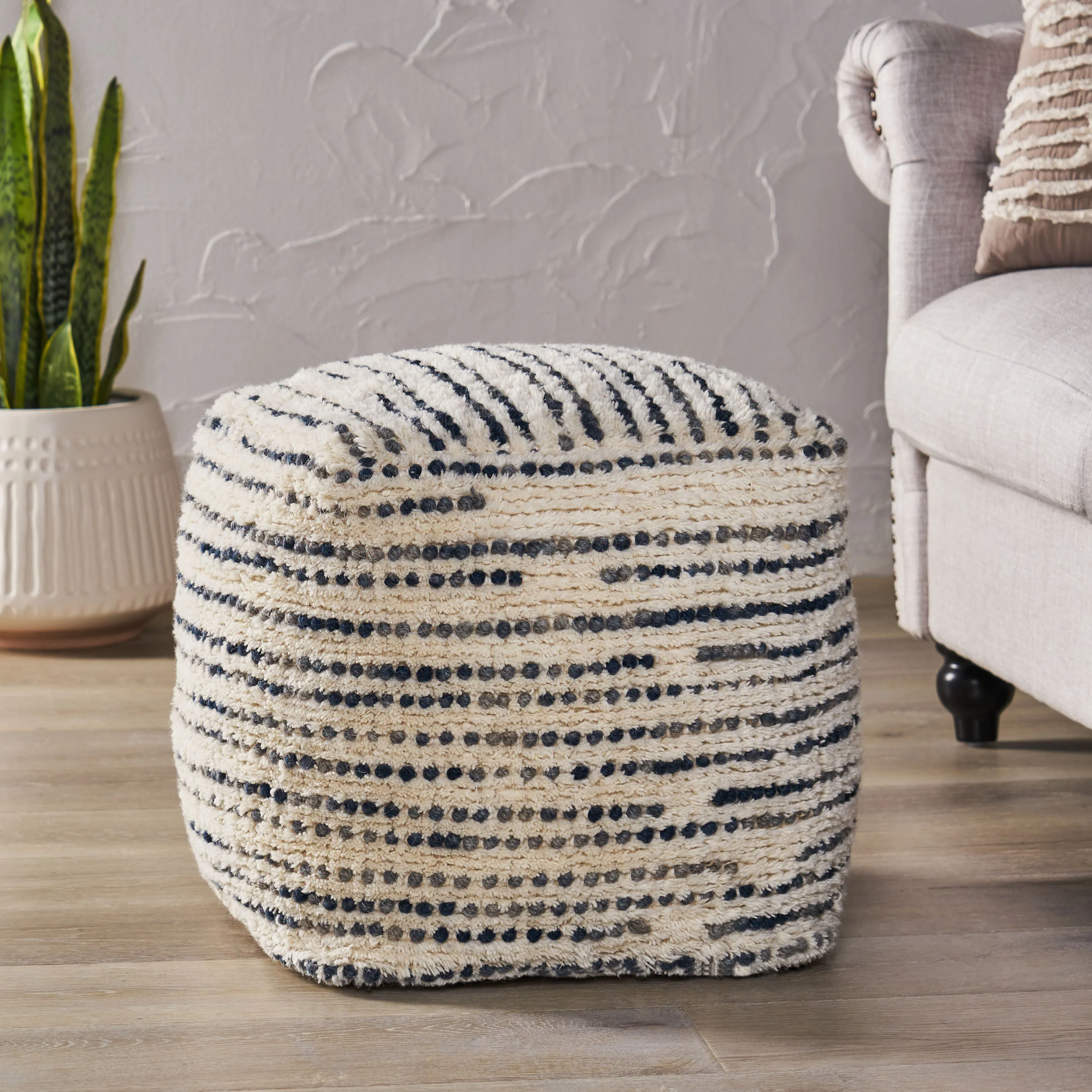 Eakly Handcrafted Boho Fabric Cube Pouf - furnishings