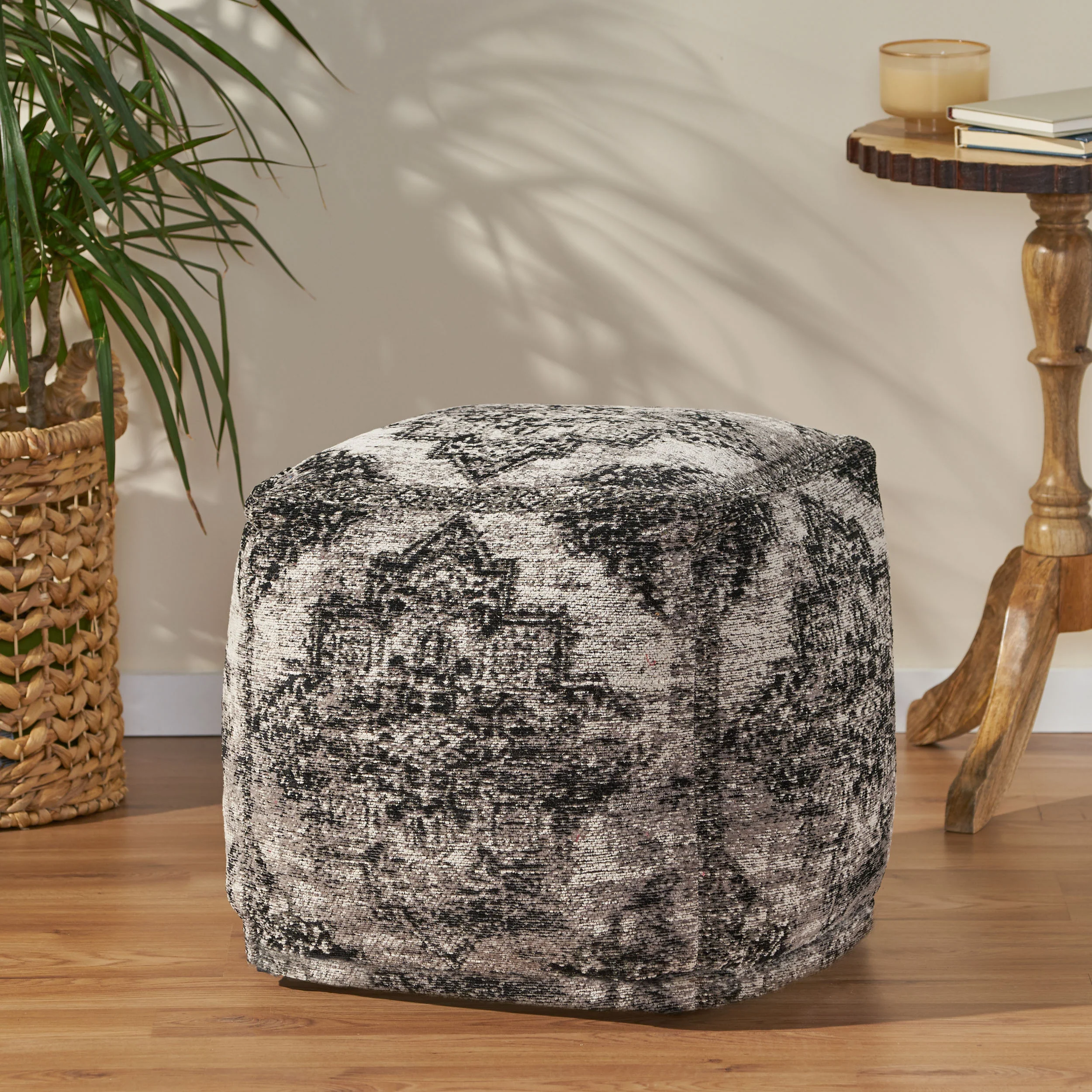 Keonte Hand Loomed Boho Fabric Cube Pouf - furnishings
