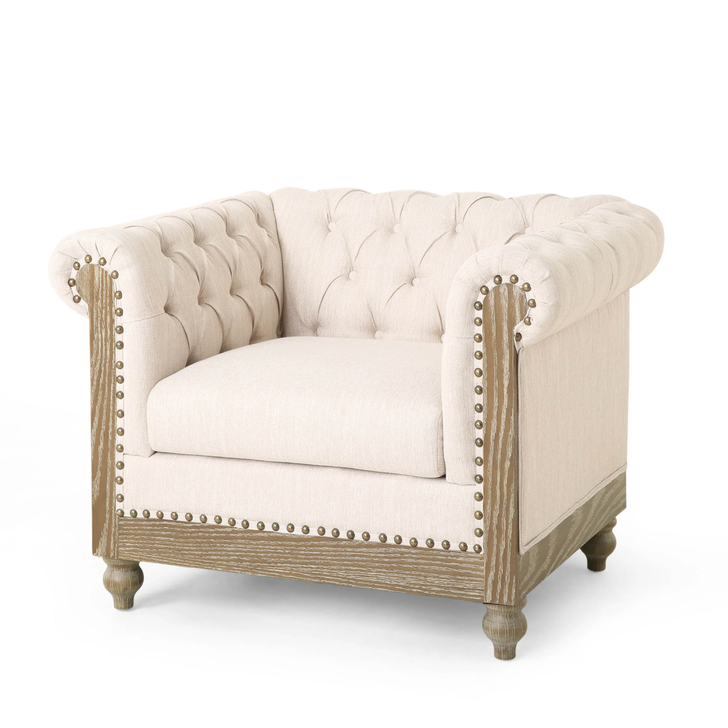 Batavia Chesterfield Tufted Fabric Club Chair with Nailhead Trim - furnishings