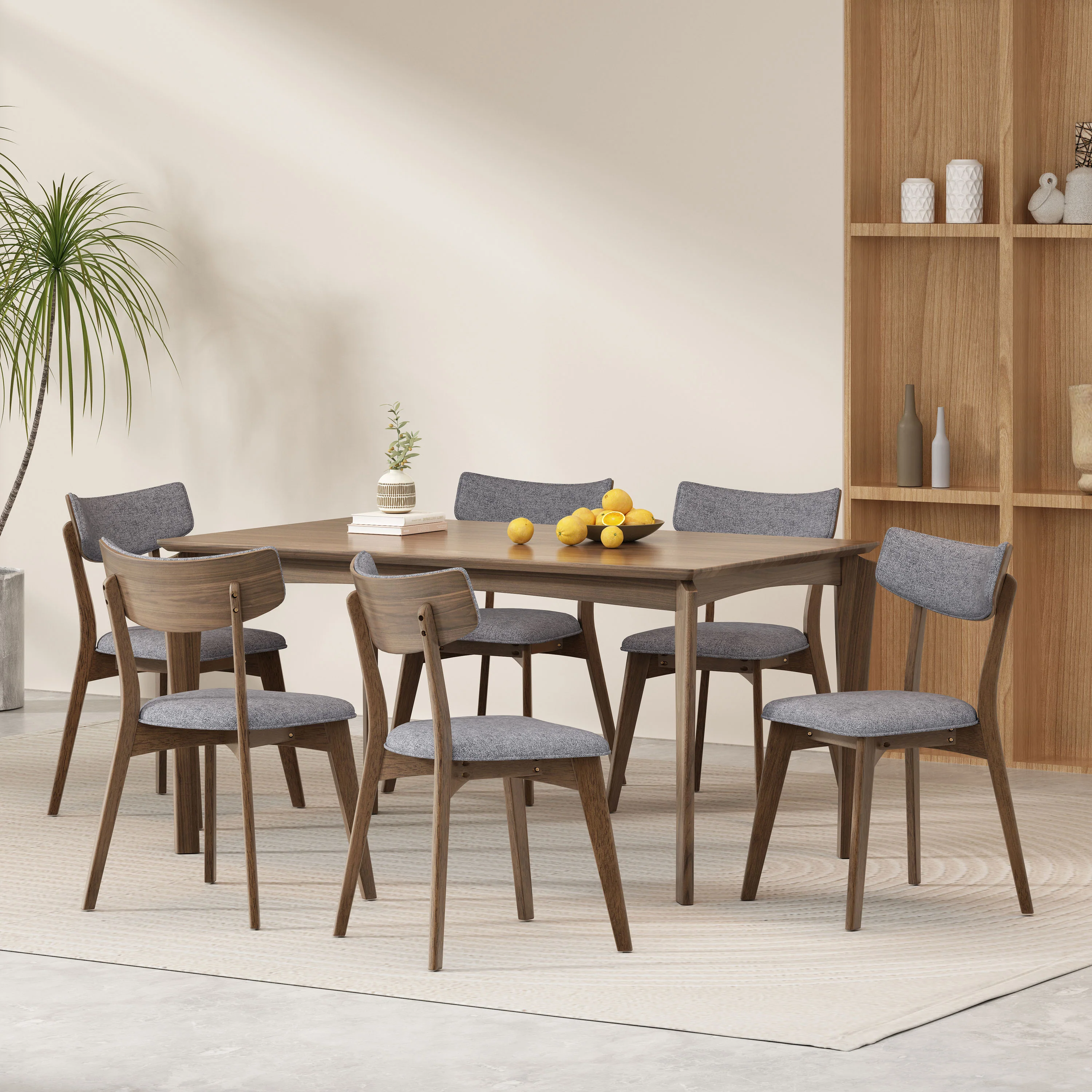 Carnelian Wood and Fabric 7 Piece Dining Set - furnishings