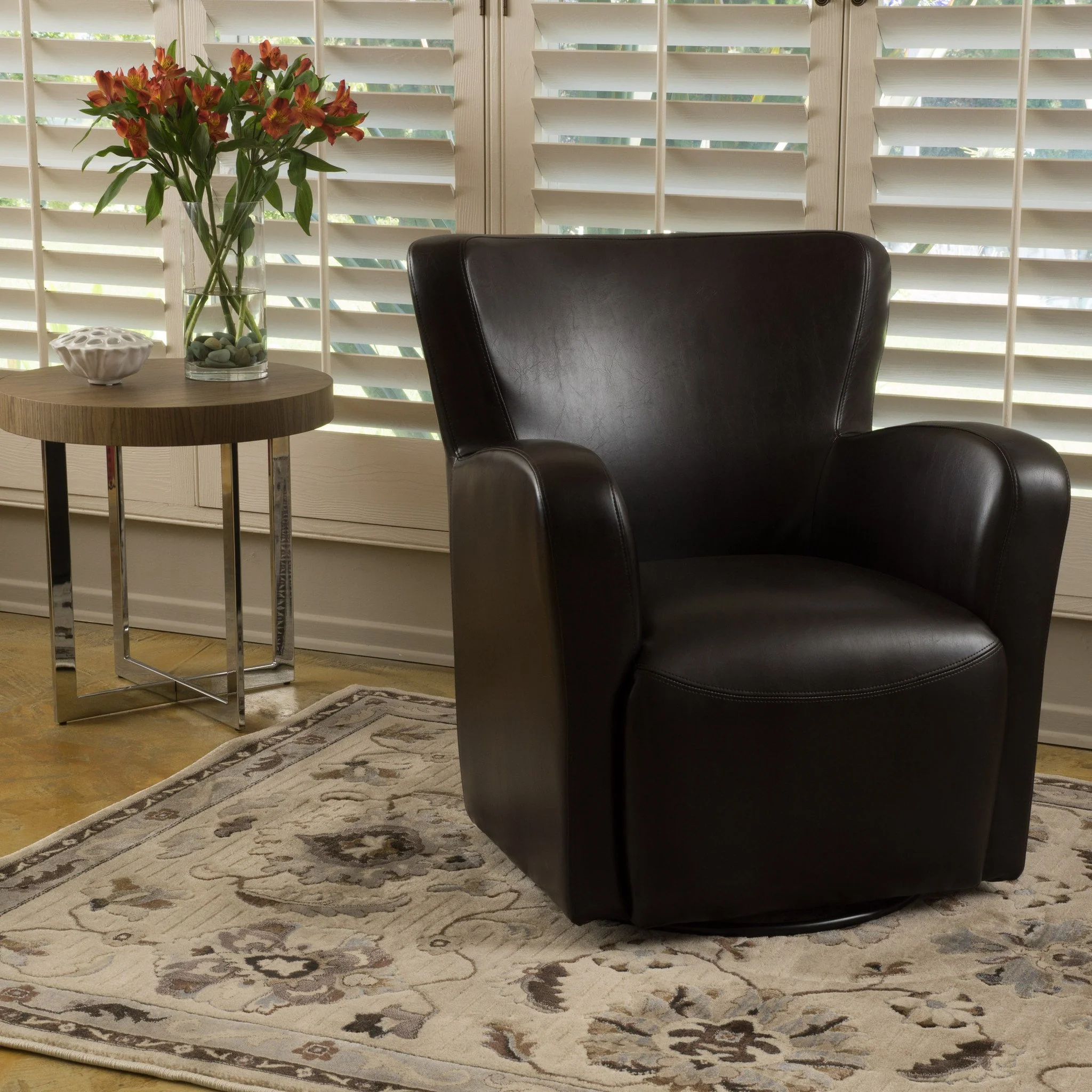 Almendro Bonded Leather Wingback Swivel Club Chair - furnishings